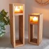 Dekoration Dekoleidenschaft Windlichtsäulen-Set 'Wood' aus recyceltem Holz mit Glas-Einsatz (30cm + 40cm) | Rustikale Kerzenständer | Nachhaltige Deko-Säulen für Terrasse & Wohnzimmer | Inkl. 2 Glas-Windlichtern