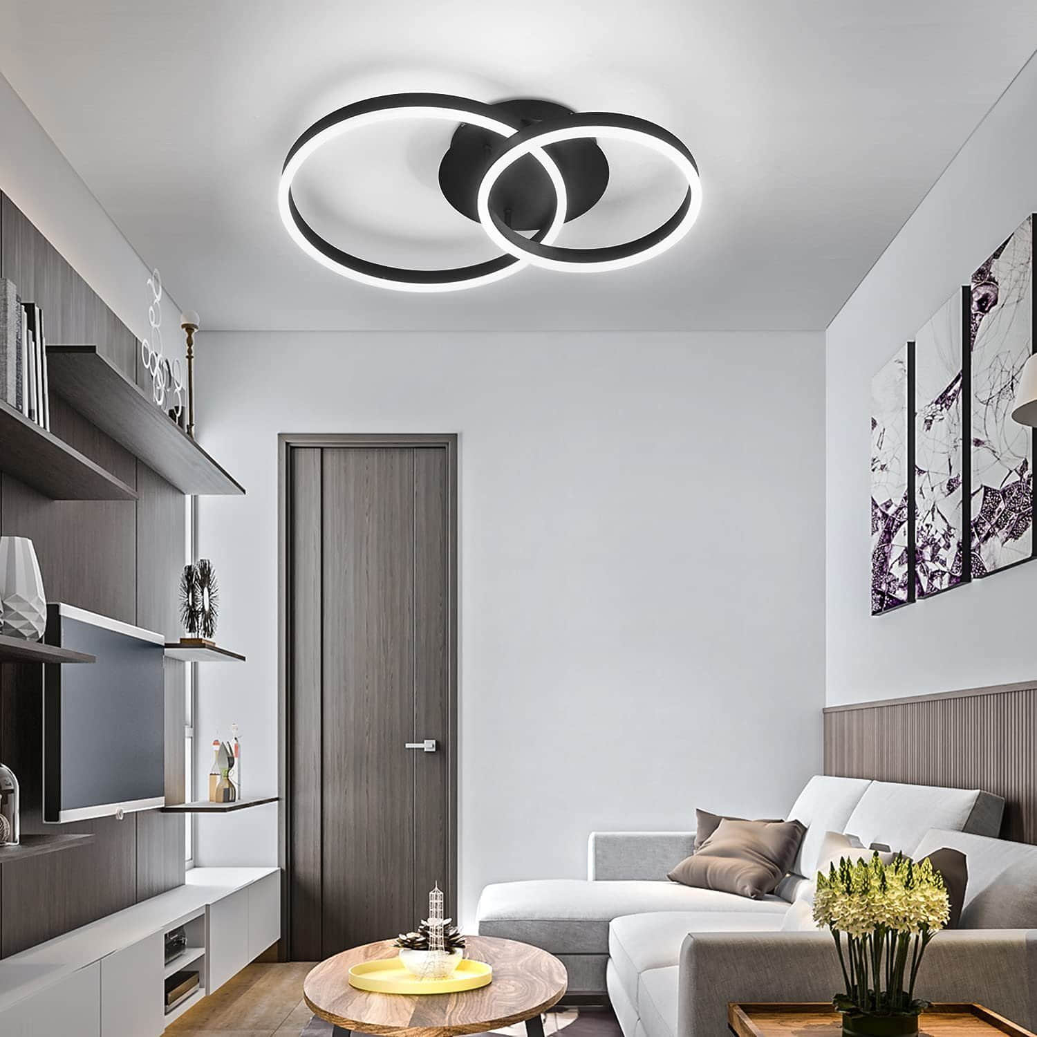 Lampen ZMH ZMH LED Deckenleuchte Dimmbar 61W Modern Schwarz Ø82cm mit Fernbedienung - 3 Lichtfarben (Warmweiß/Neutralweiß/Tageslicht) - CE-zertifiziert B