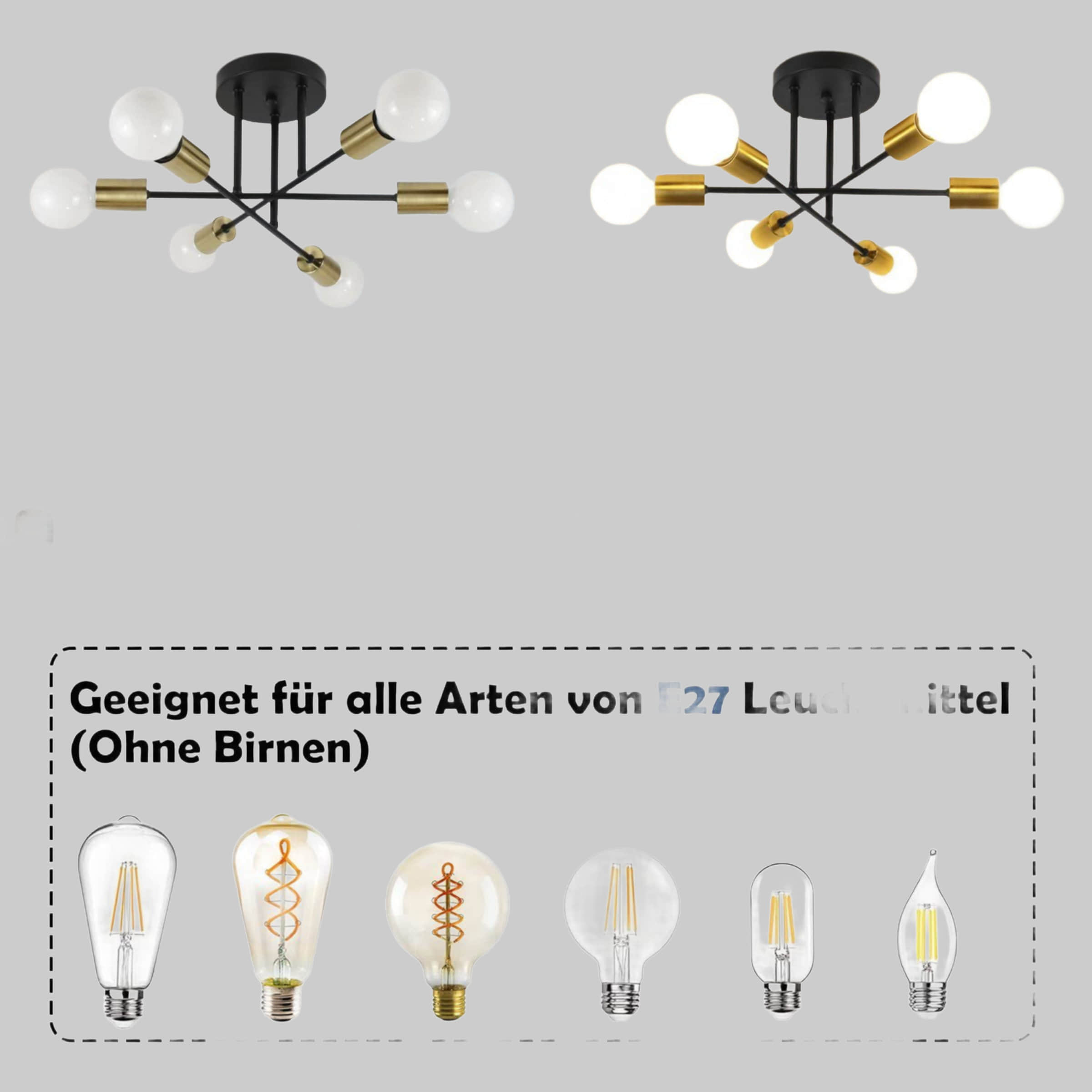 ZMH Vintage Deckenleuchte 6 Flammig Schwarz - Industrielle Retro-Lampe mit schwenkbaren Armen für Wohnzimmer & Schlafzimmer | Höhenverstellbar | E27 Fassungen | Ohne Leuchtmittel Schwarz un ZMH Lampen