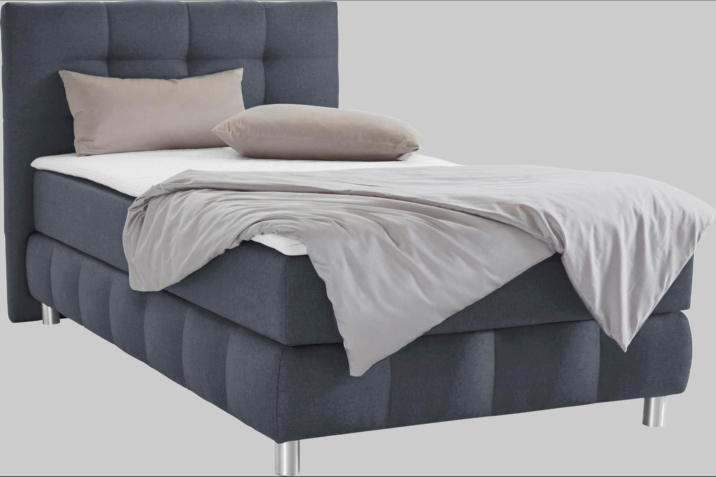 andas Boxspringbett Salo | Inkl. Premium-Topper | 6 Breiten (90-200cm) | 2 Härtegrade + TFK H4 Option | Elegantes Karostepp-Kopfteil anthrazit andas Betten