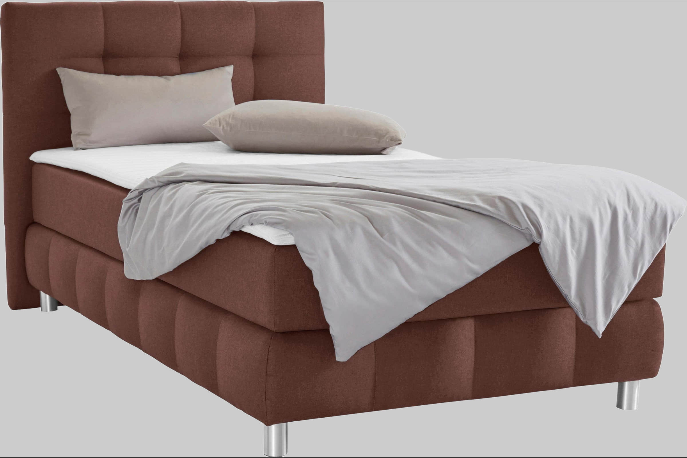 andas Boxspringbett Salo | Inkl. Premium-Topper | 6 Breiten (90-200cm) | 2 Härtegrade + TFK H4 Option | Elegantes Karostepp-Kopfteil braun Betten andas