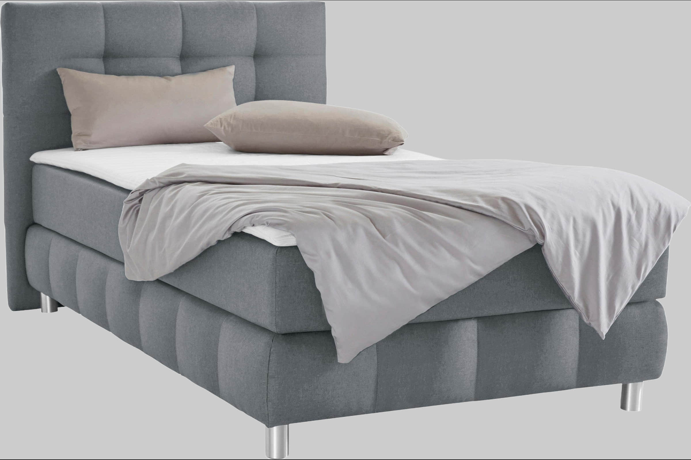 andas Boxspringbett Salo | Inkl. Premium-Topper | 6 Breiten (90-200cm) | 2 Härtegrade + TFK H4 Option | Elegantes Karostepp-Kopfteil grau Betten andas