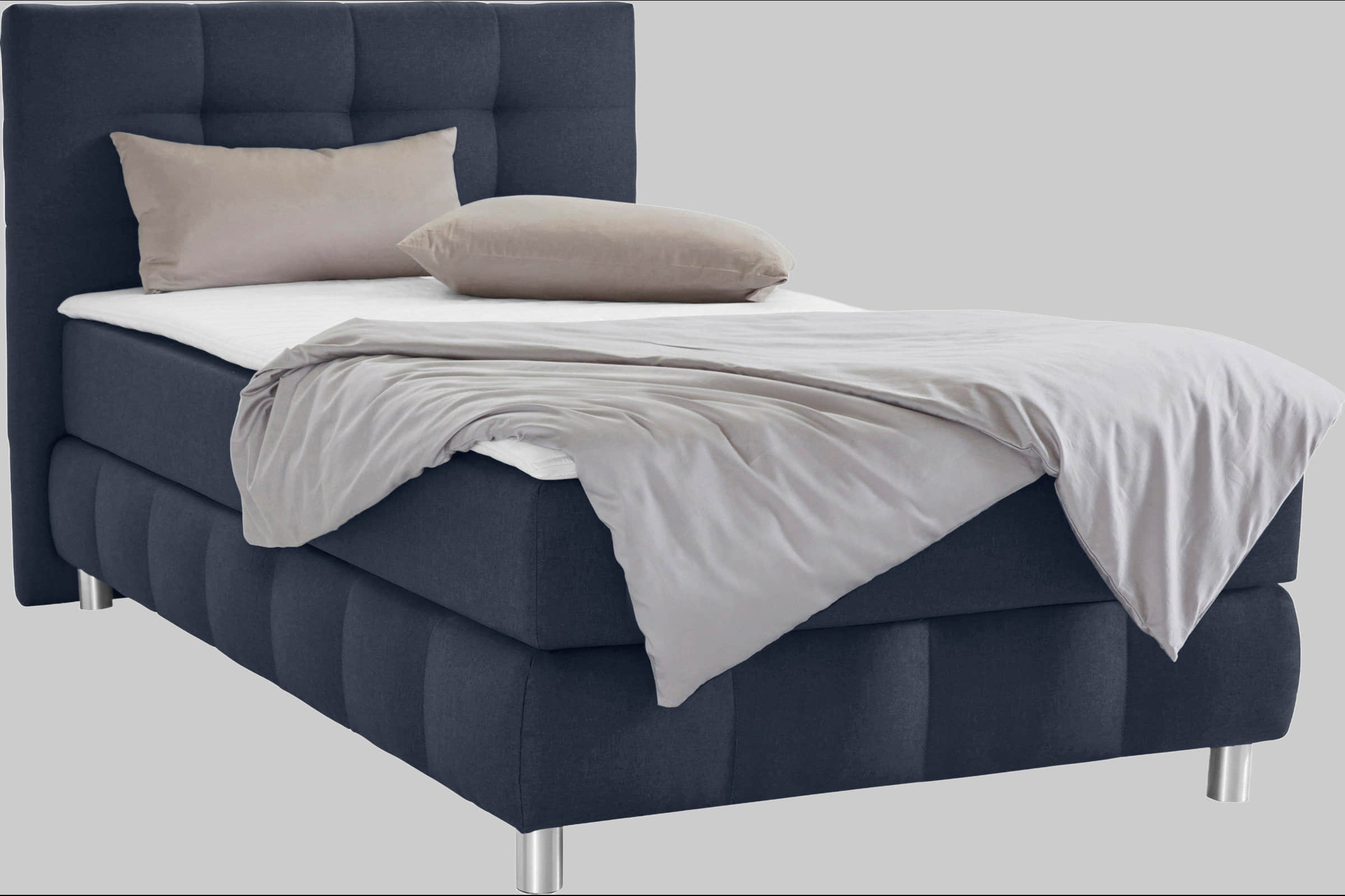andas Boxspringbett Salo | Inkl. Premium-Topper | 6 Breiten (90-200cm) | 2 Härtegrade + TFK H4 Option | Elegantes Karostepp-Kopfteil blau andas Betten