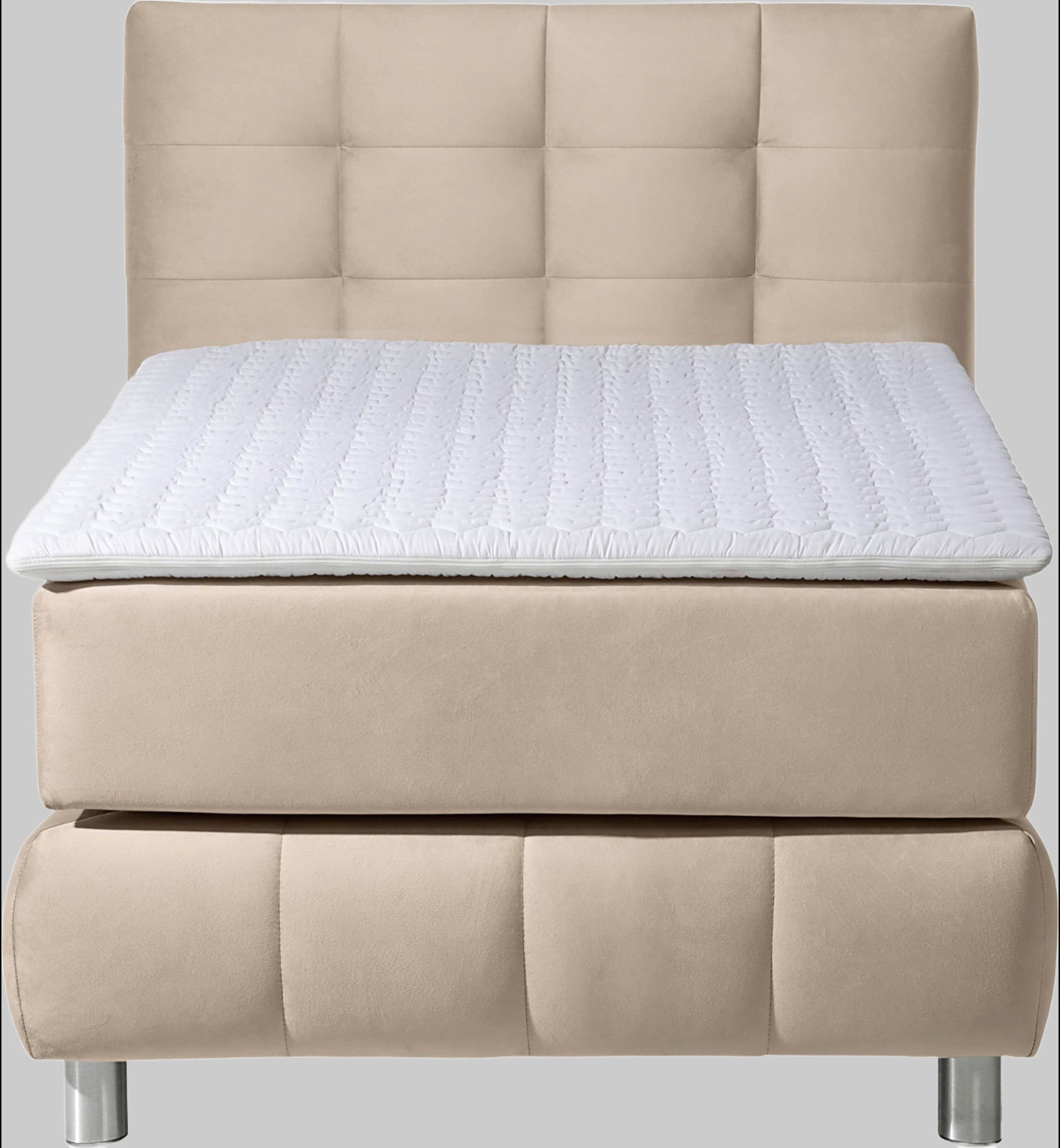 andas Boxspringbett Salo | Inkl. Premium-Topper | 6 Breiten (90-200cm) | 2 Härtegrade + TFK H4 Option | Elegantes Karostepp-Kopfteil beige andas Betten
