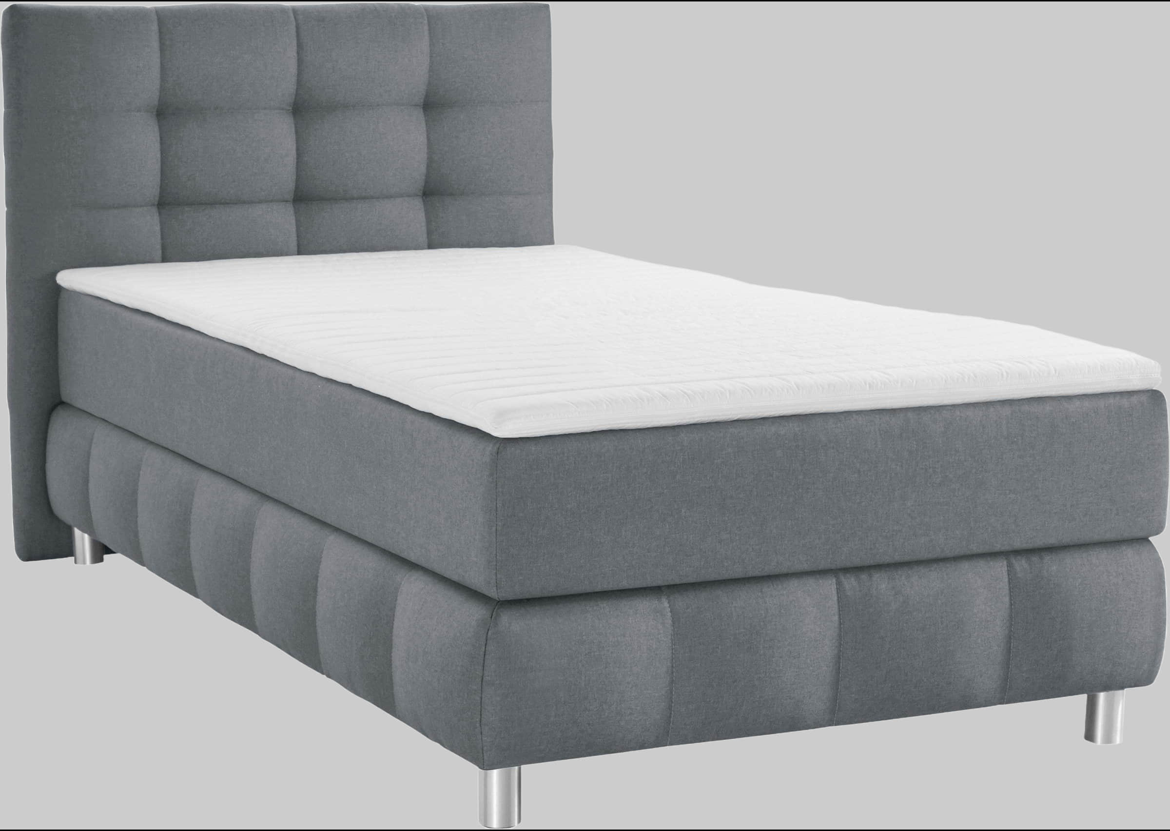 andas Boxspringbett Salo | Inkl. Premium-Topper | 6 Breiten (90-200cm) | 2 Härtegrade + TFK H4 Option | Elegantes Karostepp-Kopfteil grau Betten andas