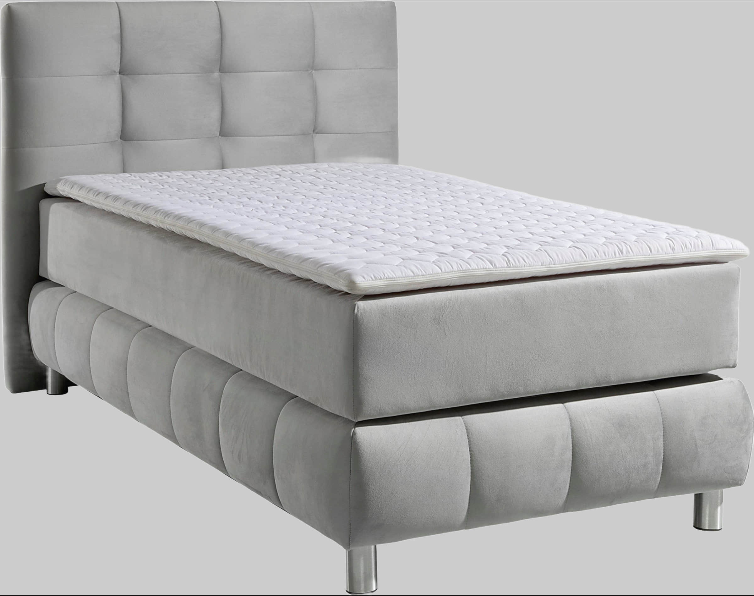 andas Boxspringbett Salo | Inkl. Premium-Topper | 6 Breiten (90-200cm) | 2 Härtegrade + TFK H4 Option | Elegantes Karostepp-Kopfteil hellgrau Betten andas