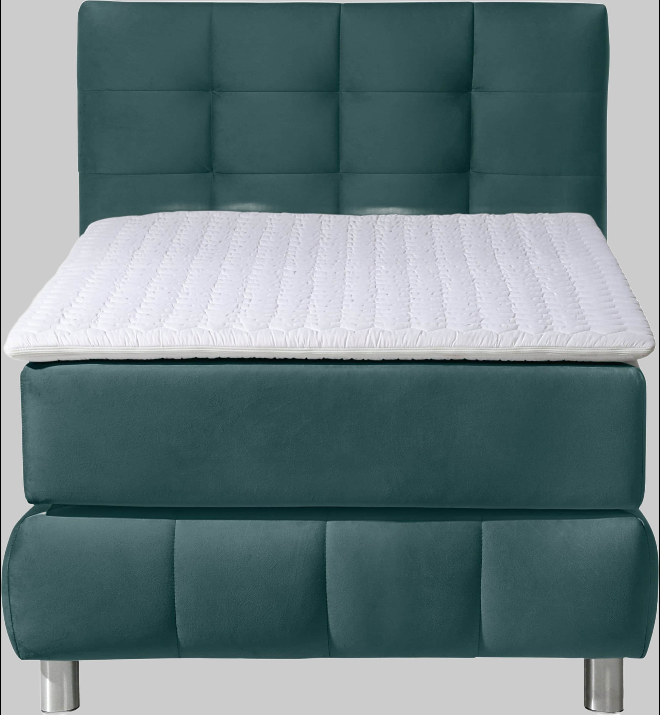 andas andas Boxspringbett Salo | Inkl. Premium-Topper | 6 Breiten (90-200cm) | 2 Härtegrade + TFK H4 Option | Elegantes Karostepp-Kopfteil petrol Betten