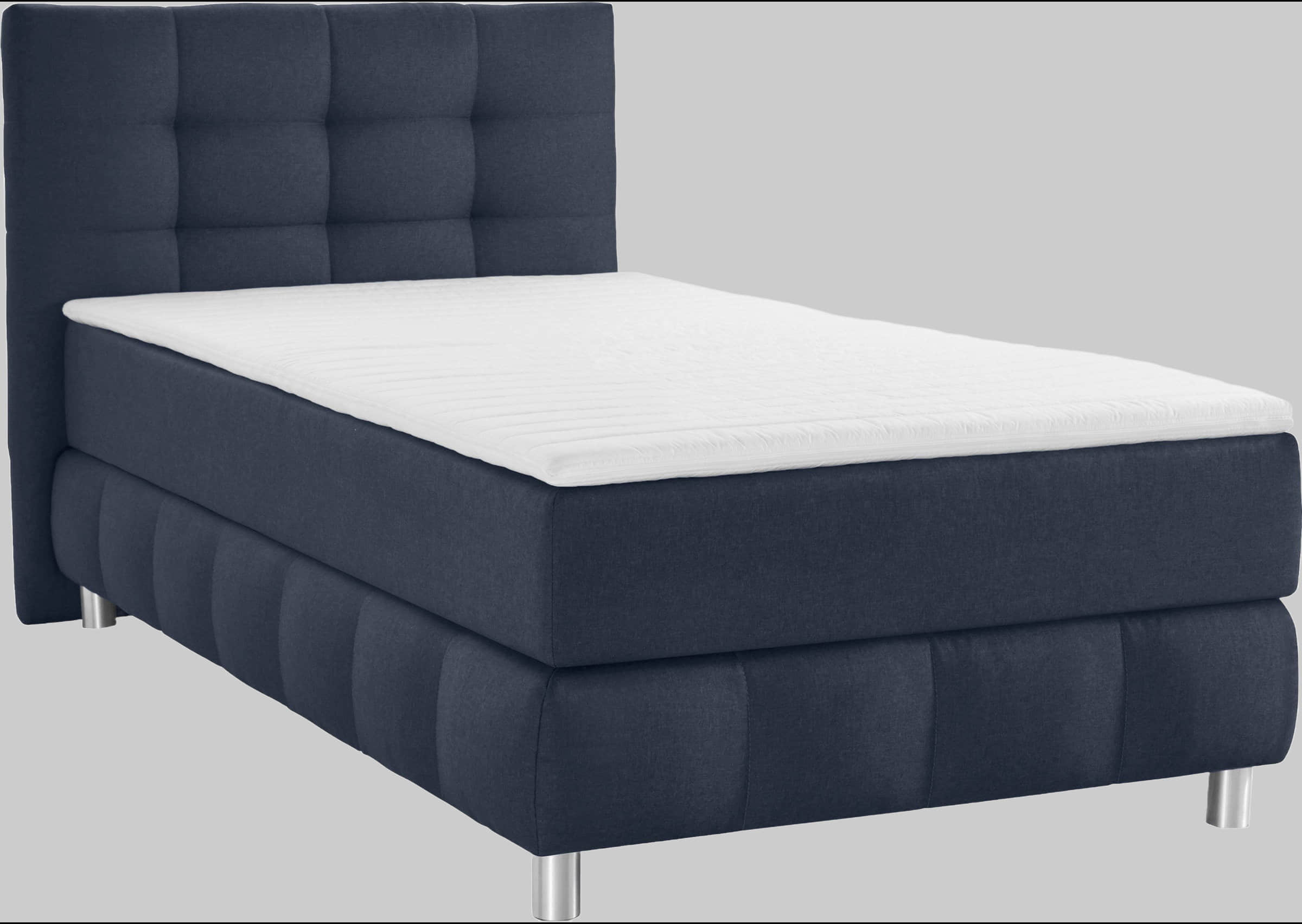 andas Boxspringbett Salo | Inkl. Premium-Topper | 6 Breiten (90-200cm) | 2 Härtegrade + TFK H4 Option | Elegantes Karostepp-Kopfteil blau andas Betten