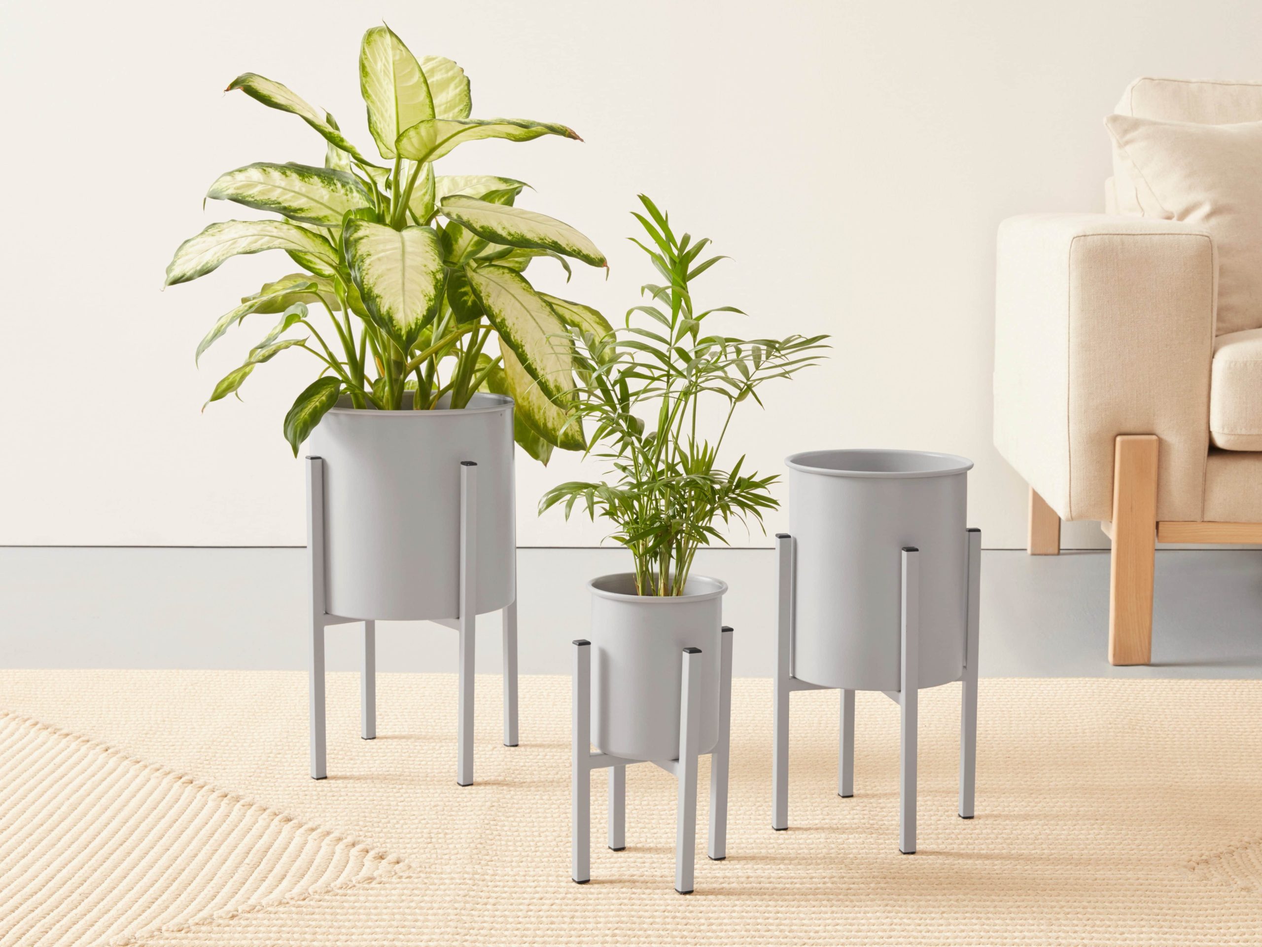 andas Pajala Metal Plant Pot Stand Set (3-Piece) - Black/Gray Modern Indoor Flower Pots with Geometric Design - Various Sizes for Home Decor grau Dekoration andas