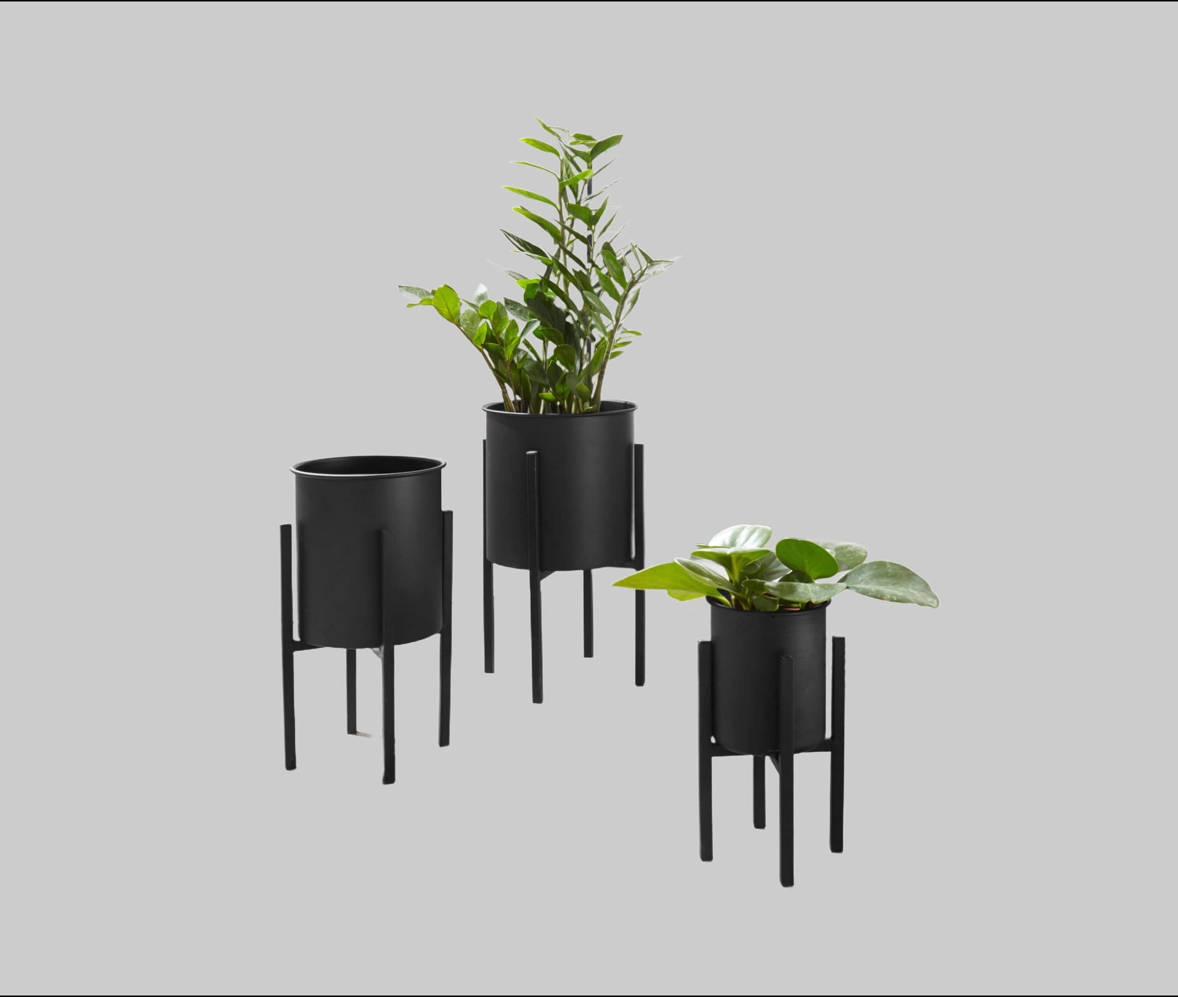Dekoration andas andas Pajala Metal Plant Pot Stand Set (3-Piece) - Black/Gray Modern Indoor Flower Pots with Geometric Design - Various Sizes for Home Decor schwarz