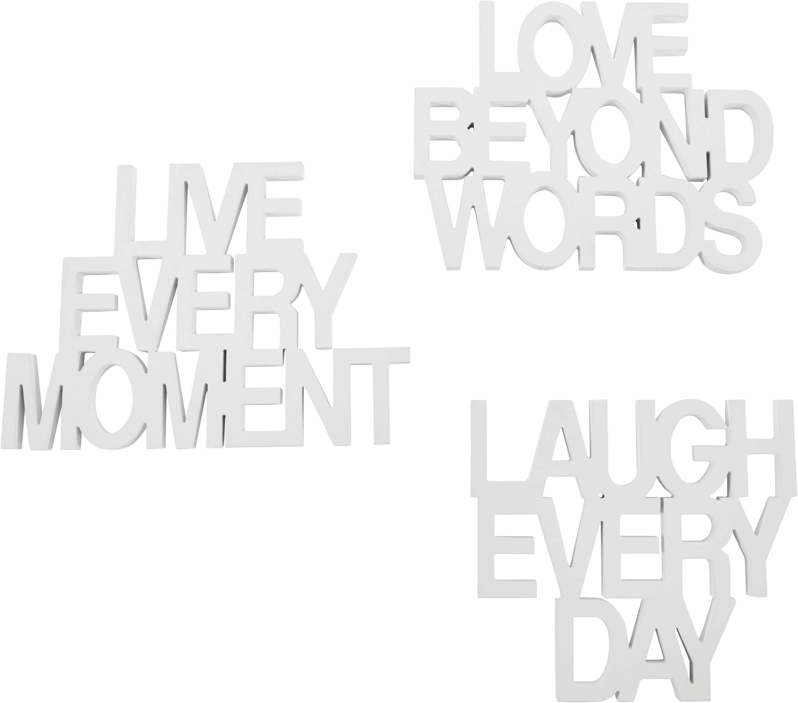 andas Wall Decor Set: Live every Moment - Love beyond Words - Laugh every Day (3-Piece Inspirational Quotes, FSC® Certified MDF, 30x20cm Each) Dekoration andas