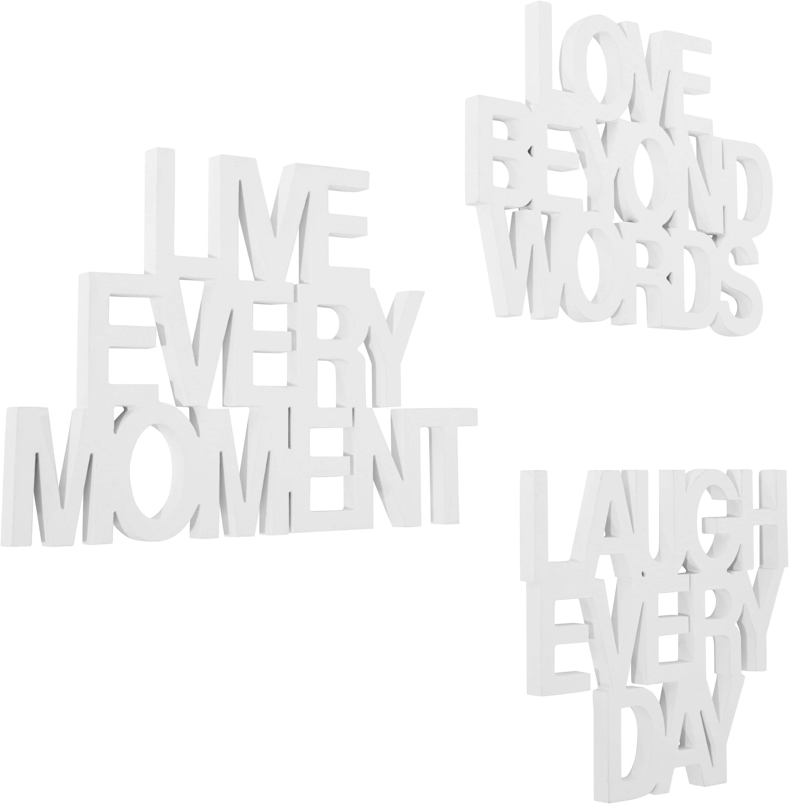 andas Wall Decor Set: Live every Moment - Love beyond Words - Laugh every Day (3-Piece Inspirational Quotes, FSC® Certified MDF, 30x20cm Each) Dekoration andas