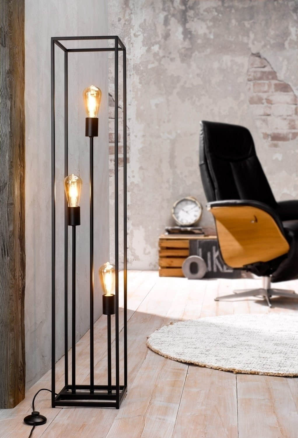 casa NOVA Stehlampe HAMPER - Moderne Metall-Standleuchte schwarz, 120 cm, 3x E27, Fußschalter, ohne Leuchtmittel casa NOVA Lampen