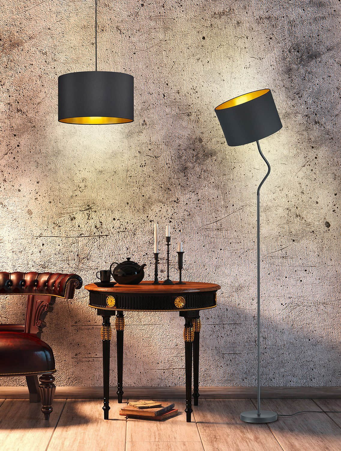 my home Stehlampe JOSIE Floor Lamp - Adjustable E27 Standing Light with Swivel Shade (156cm Height) schwarz/go Lampen my home
