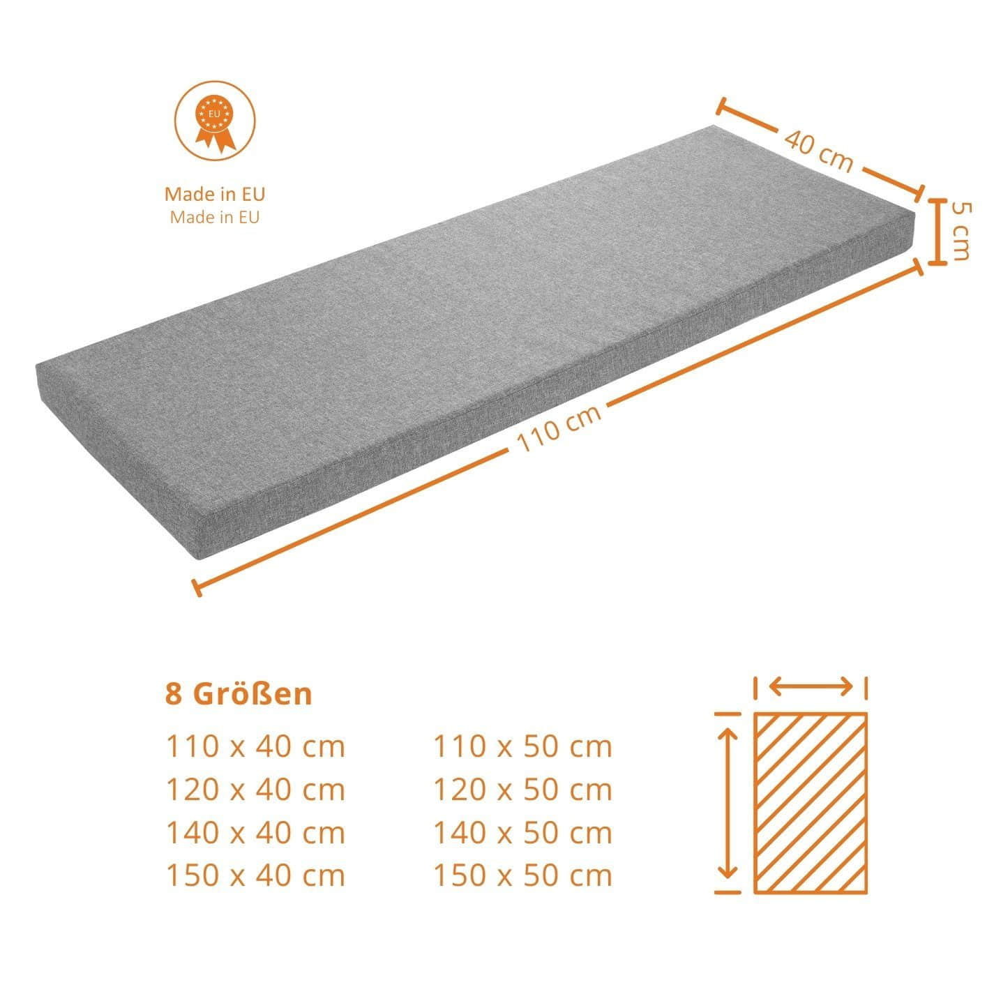 sleepling sleepling Premium Bench Cushion - Dense Woven Sofa Fabric with Anti-Slip Base | Washable Cover | EU-Made Comfort Foam | 120-200cm Width Options hellgrau Dekoration