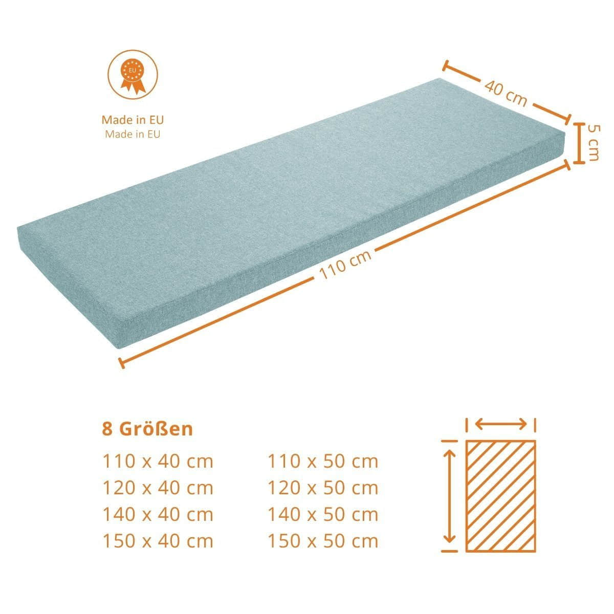 sleepling Premium Bench Cushion - Dense Woven Sofa Fabric with Anti-Slip Base | Washable Cover | EU-Made Comfort Foam | 120-200cm Width Options türkis Dekoration sleepling