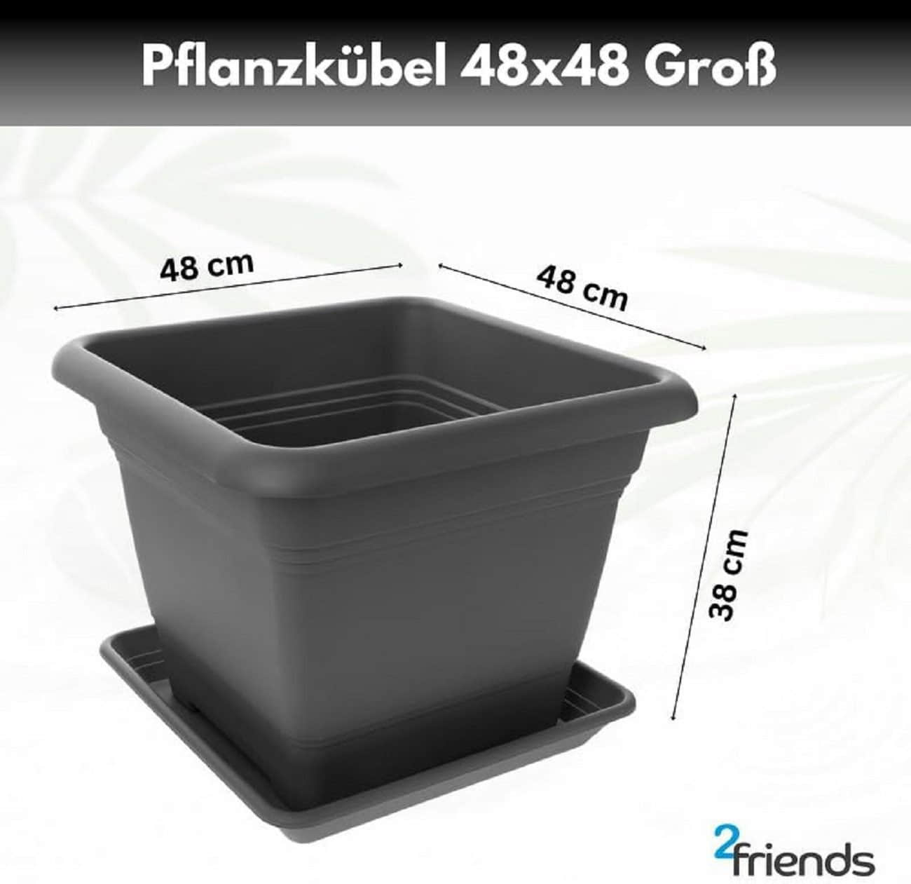2friends Garten & Balkon 2friends Premium Pflanzkübel 2er Set Anthrazit (48x48 cm) – XXL Blumentopf für Draußen mit Drainage, Wetterfest & UV-beständig – Moderner Pflanztopf für Garten, Terrasse & Balkon