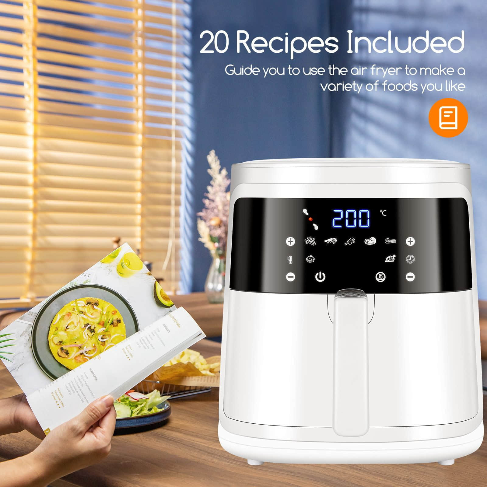 Aigostar Cube Heißluftfritteuse 7L XXL (1900W) – 7 Automatikprogramme, Digitaldisplay, fettarmes Frittieren für 6-10 Personen Weiß Aigostar Küchenkleingeräte