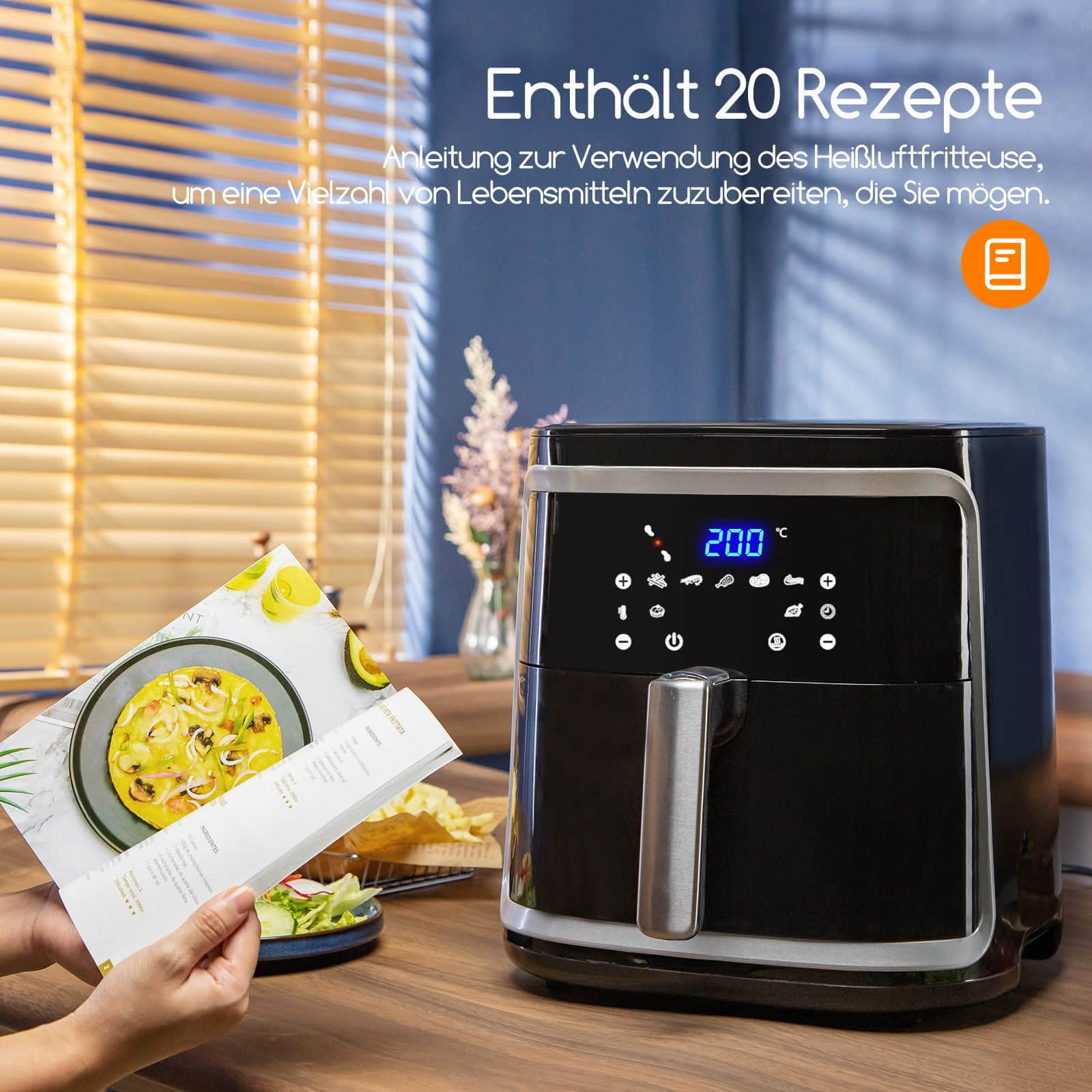 Aigostar Cube Heißluftfritteuse 7L XXL (1900W) – 7 Automatikprogramme, Digitaldisplay, fettarmes Frittieren für 6-10 Personen Schwarz Aigostar Küchenkleingeräte