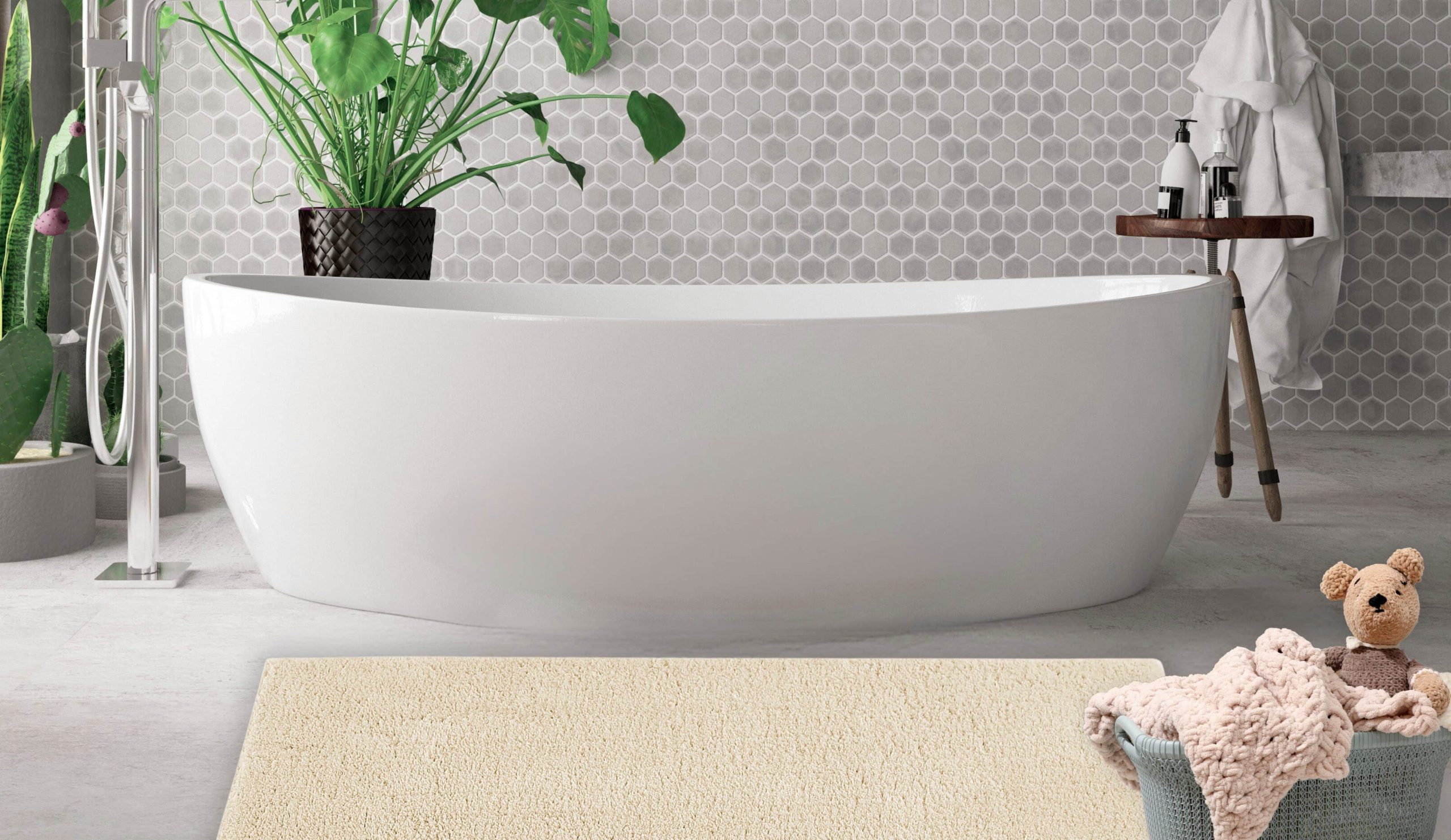 Andiamo Badematte 'Arezzo' – 16 mm hoch, rutschhemmend & fußbodenheizungsgeeignet | Premium Polyester | Waschbar bei 30°C | Uni-Farben | Auch als 2er-Set creme Andiamo Badematten