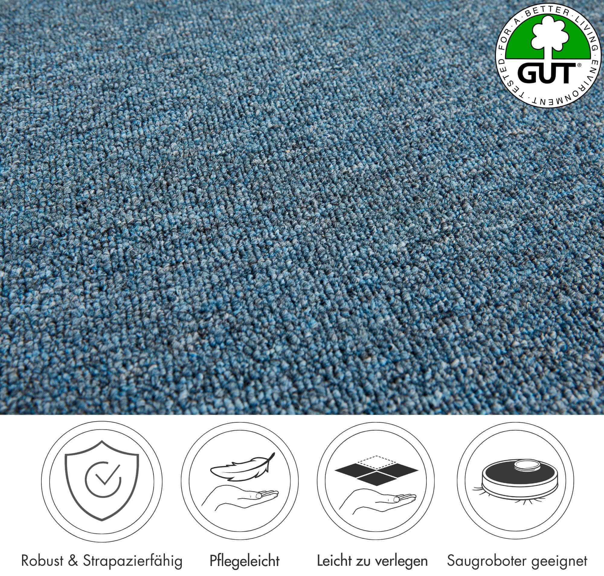 Andiamo Teppichboden Feinschlinge Bob | 4,5 mm Höhe | meliert | 200/400/500 cm Breite | strapazierfähig & pflegeleicht | fußbodenheizungsgeeignet blau Andiamo Teppiche