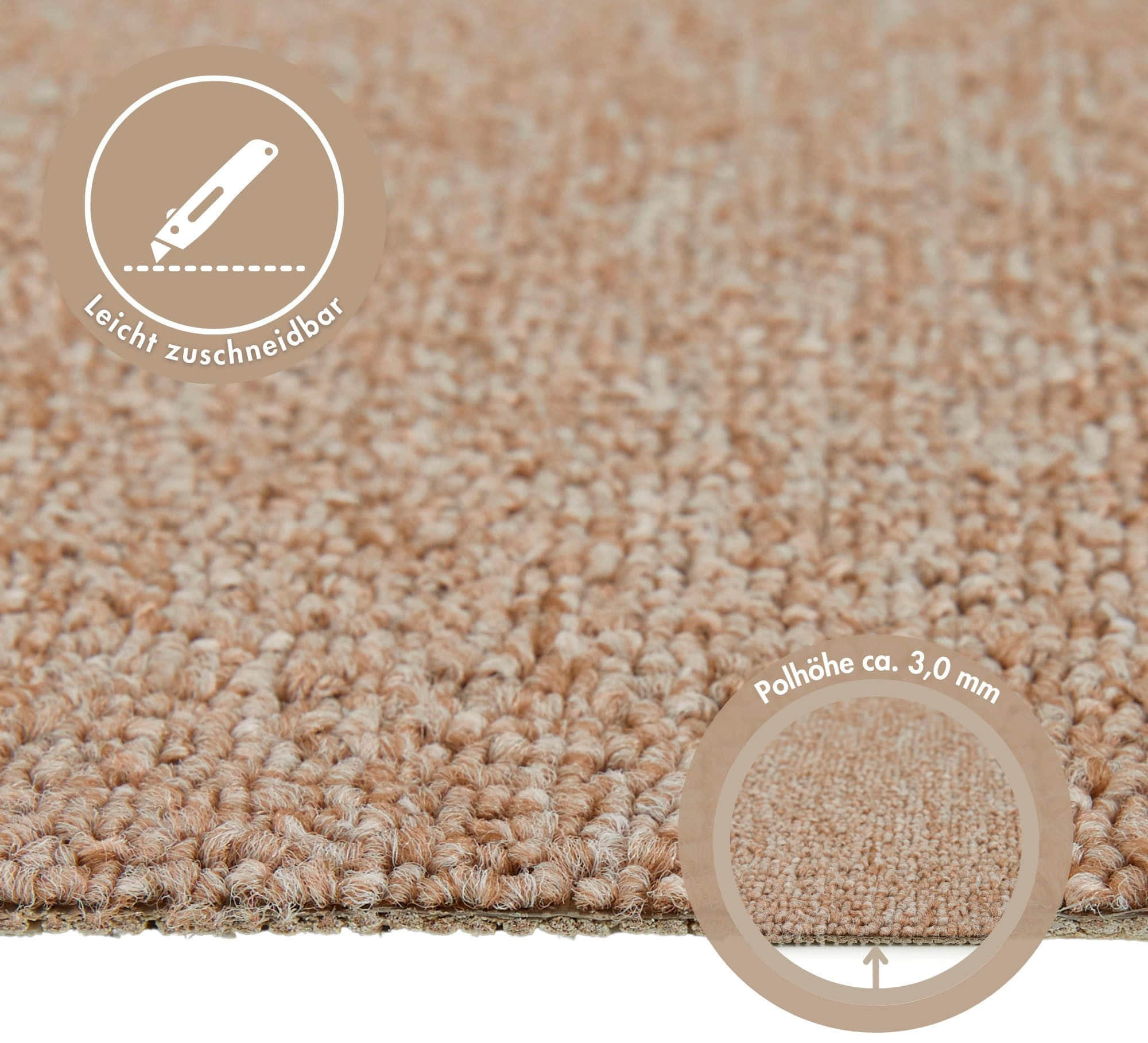 Andiamo Teppichboden Feinschlinge Rambo | 4,5 mm Höhe | meliert | 400/500 cm Breite | fußbodenheizungskompatibel | 6 Farbvarianten | strapazierfähig & pflegeleicht beige Andiamo Teppiche