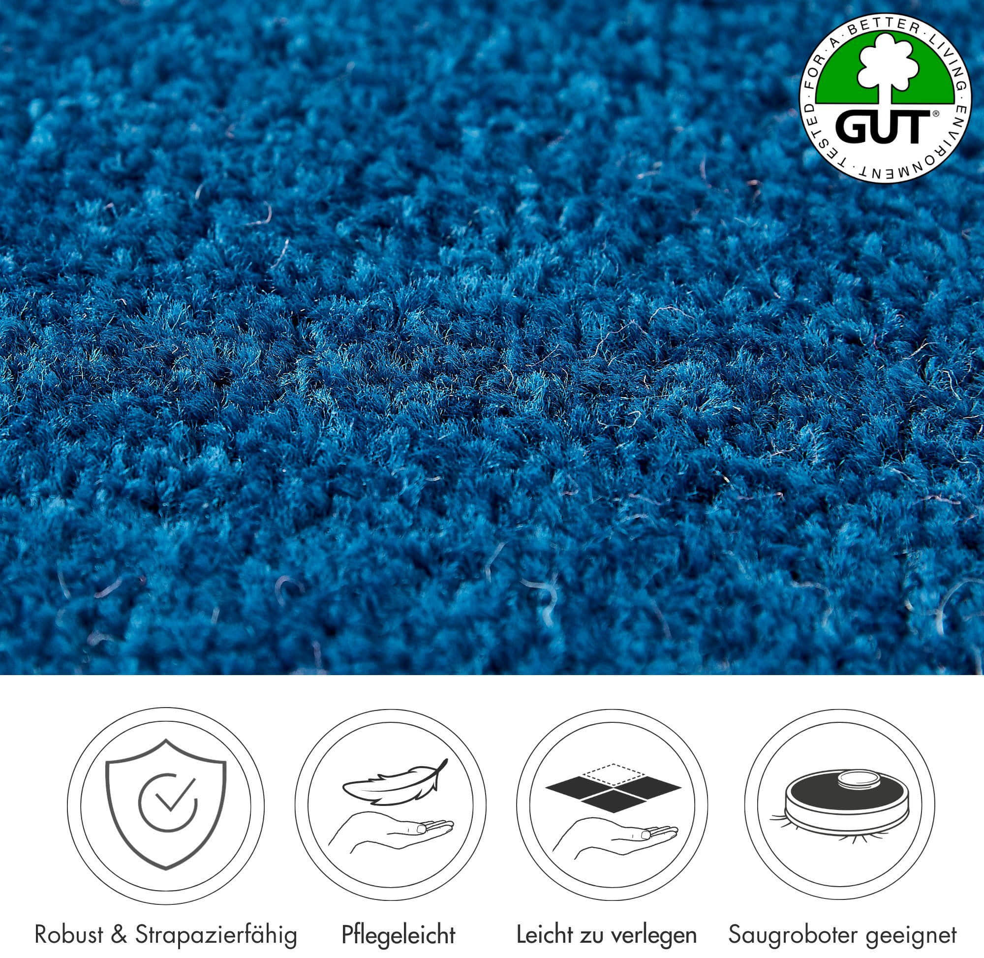 Andiamo Andiamo Teppichboden Kräuselvelours Ines | 8.5mm Thick | 400cm Wide | GUT-Certified | Allergy-Friendly | Sound-Absorbing | Multiple Uni Colors | Residential Warranty dunkelblau Teppiche