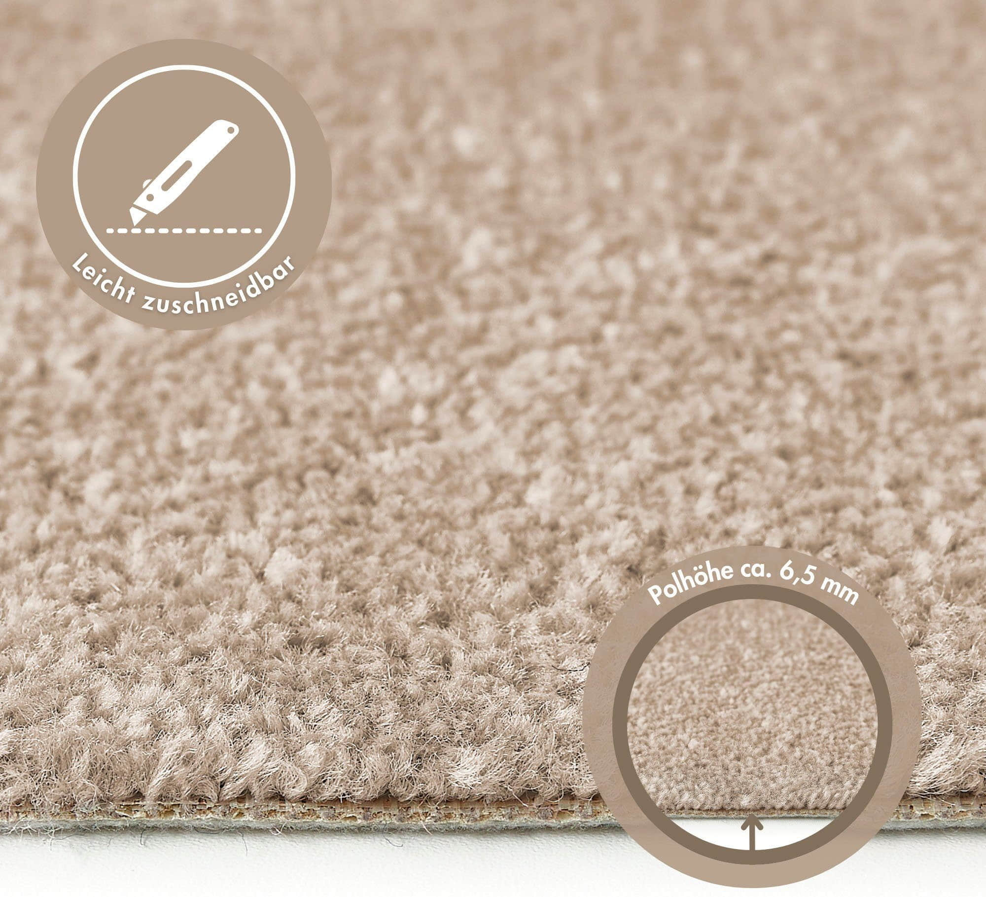 Andiamo Teppichboden Kräuselvelours Ines | 8.5mm Thick | 400cm Wide | GUT-Certified | Allergy-Friendly | Sound-Absorbing | Multiple Uni Colors | Residential Warranty beige Teppiche Andiamo
