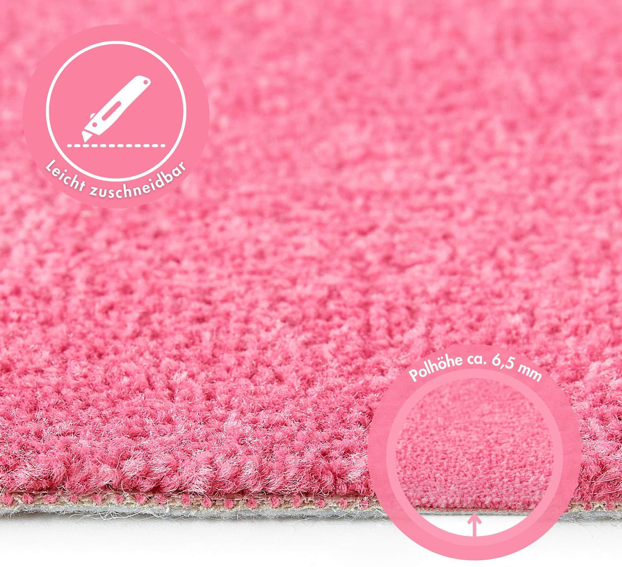 Teppiche Andiamo Andiamo Teppichboden Kräuselvelours Ines | 8.5mm Thick | 400cm Wide | GUT-Certified | Allergy-Friendly | Sound-Absorbing | Multiple Uni Colors | Residential Warranty pink