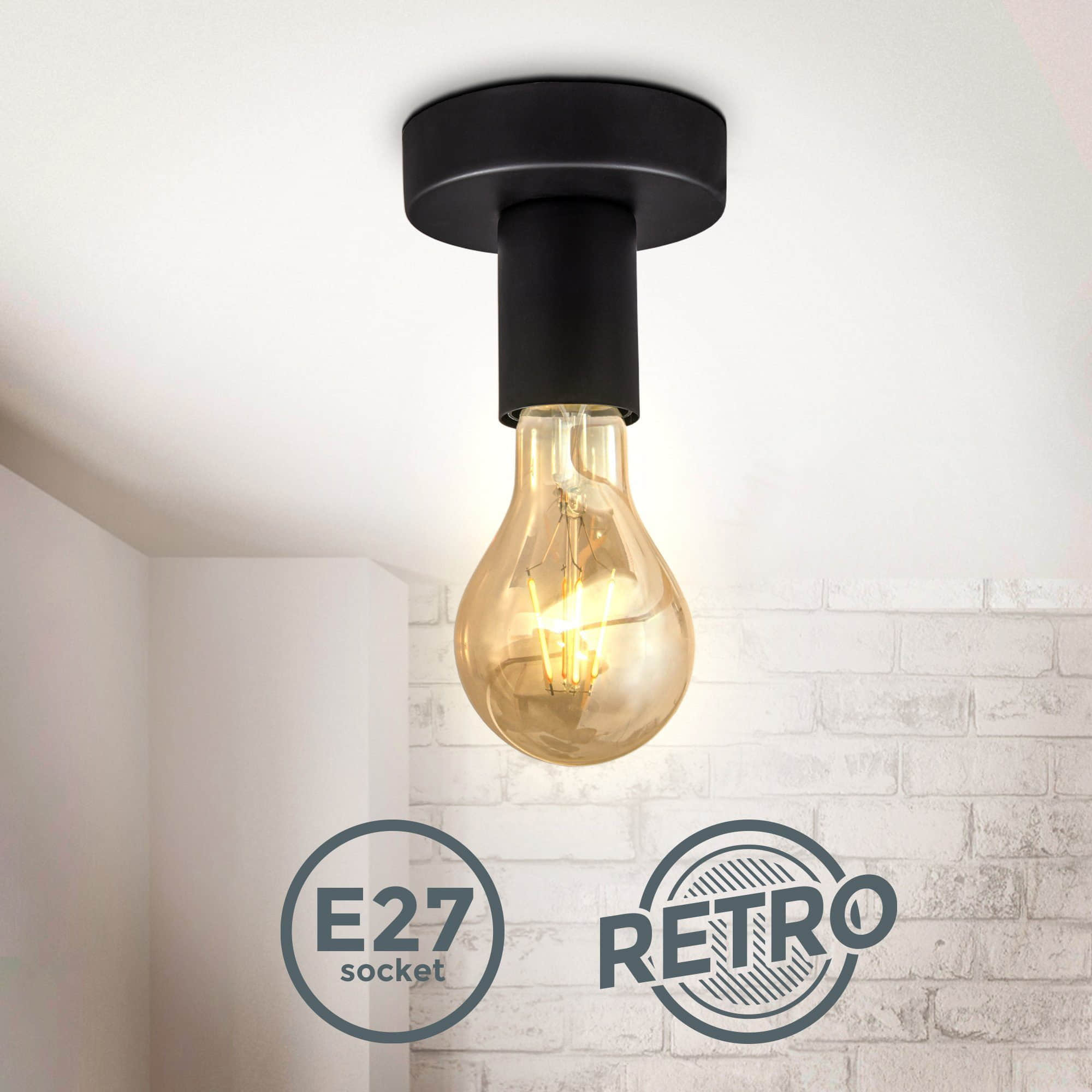 Lampen B.K.Licht B.K.Licht Vintage 3-Flame Ceiling Spotlight - Adjustable Retro Industrial Design with E27 Sockets (Bulbs Not Included) - Matte Black Finish