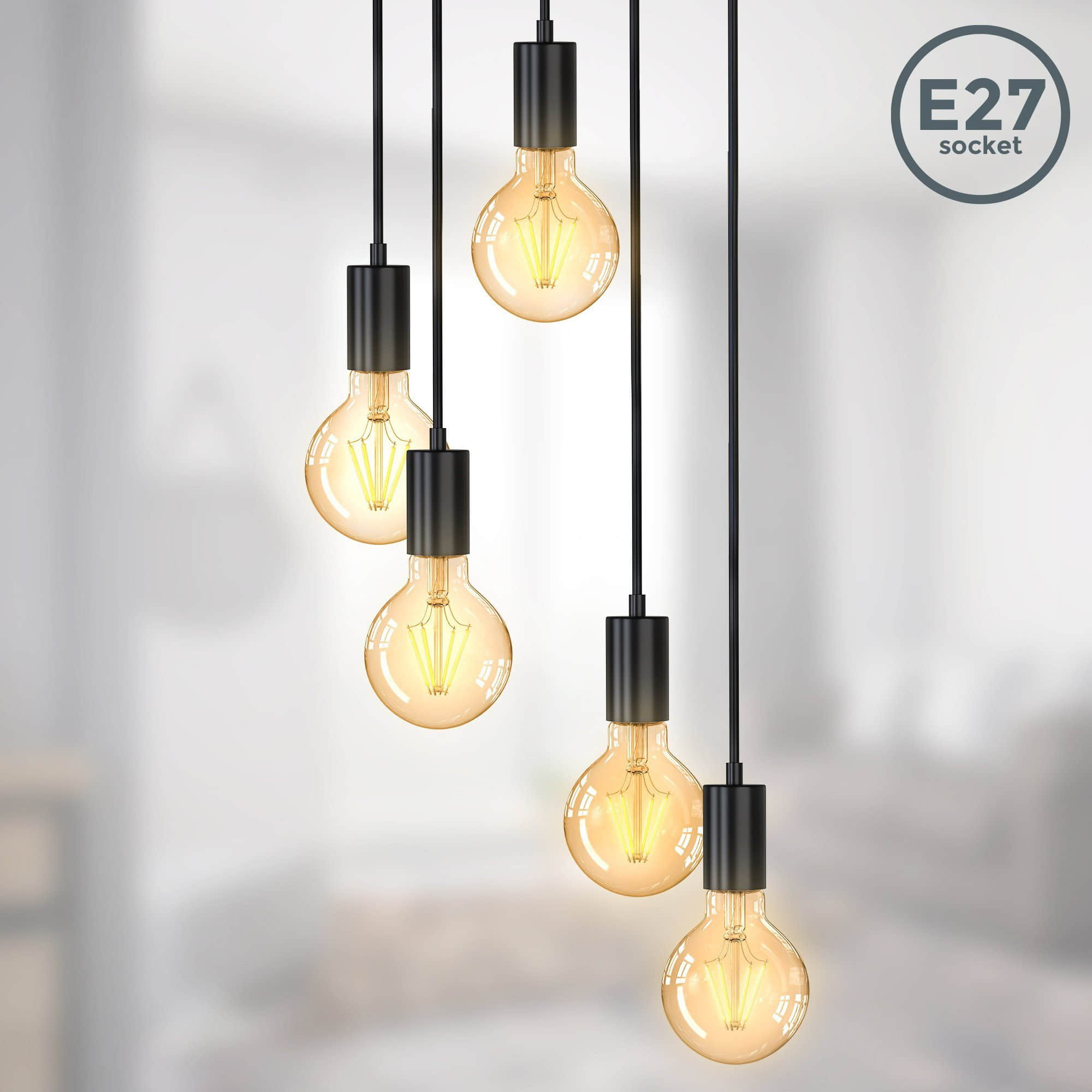 Lampen B.K.Licht B.K.Licht Vintage 5-Flame Pendant Light - Matte Black Retro Hanging Lamp with E27 Sockets | Adjustable Height | Dining Room & Living Room Lighting