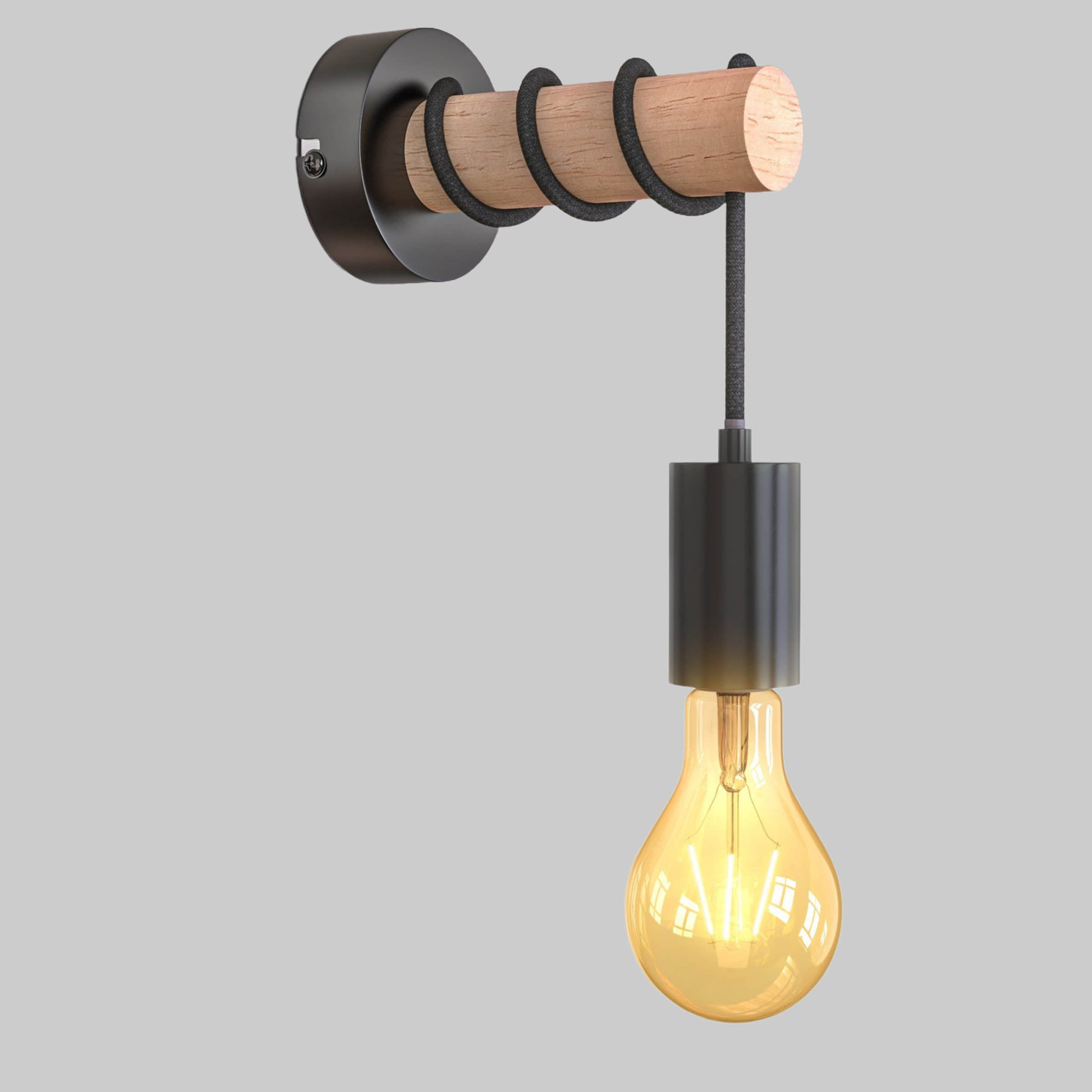 B.K.Licht B.K.Licht Vintage Industrial Wall Lamp - 1-Flame E27 Retro Spotlight with Solid Wood Beam & Steel Base - Adjustable Black Wandleuchte (Bulb Not Included) Lampen