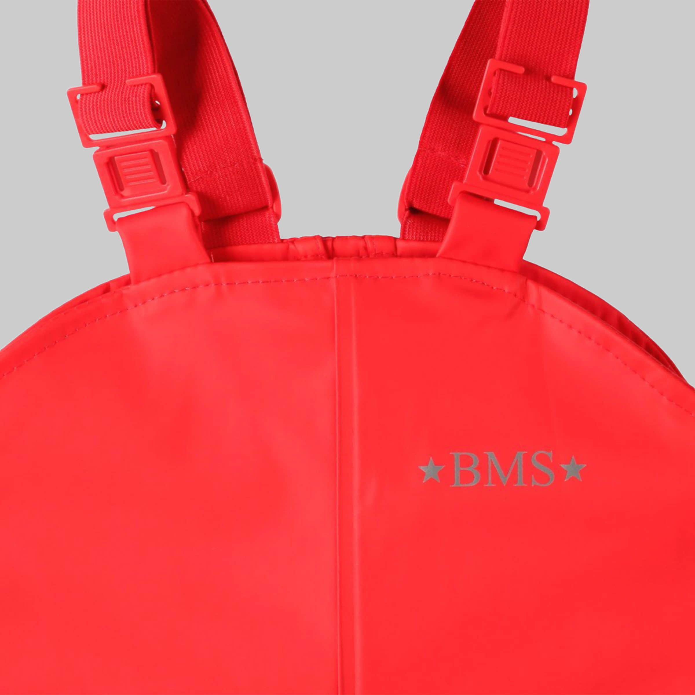 Arbeitsschutzkleidung BMS ★BMS★ Premium Matschlatzhose für Kinder - 100% wasserdicht mit verstellbaren Trägern | Ökotex-100 zertifiziert | Ideal für Waldkindergarten & Outdoor-Aktivitäten rot