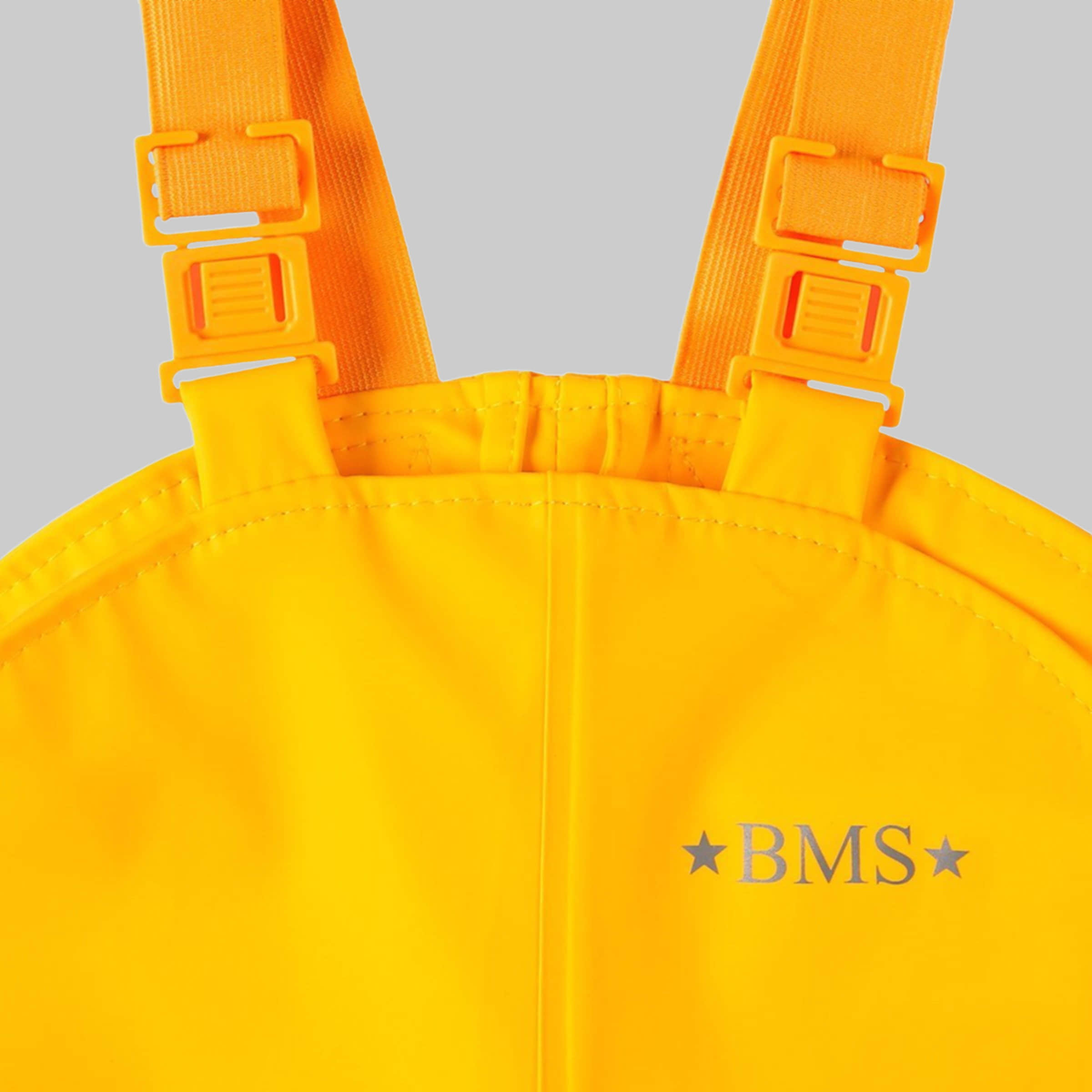 BMS Arbeitsschutzkleidung ★BMS★ Premium Matschlatzhose für Kinder - 100% wasserdicht mit verstellbaren Trägern | Ökotex-100 zertifiziert | Ideal für Waldkindergarten & Outdoor-Aktivitäten gelb