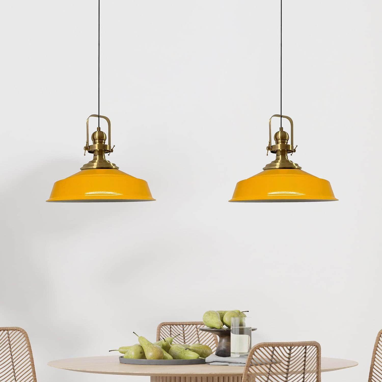 Bamyum Bamyum Asletl Vintage Pendelleuchte – 2-flammige Metall-Hängelampe E27 Ø41cm | Industrielles Design für Küche & Wohnzimmer | Dimmbar mit 120cm Kabel Gelb Lampen