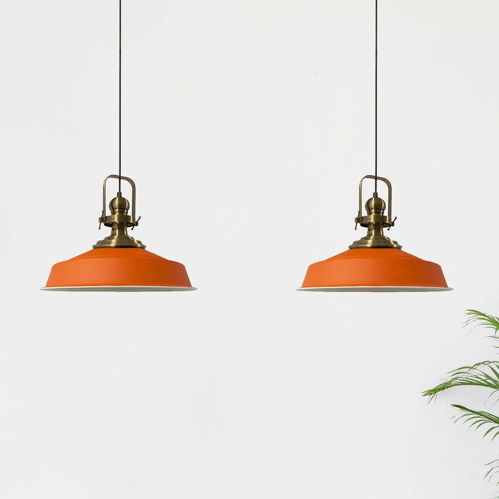 Bamyum Bamyum Asletl Vintage Pendelleuchte – 2-flammige Metall-Hängelampe E27 Ø41cm | Industrielles Design für Küche & Wohnzimmer | Dimmbar mit 120cm Kabel Orange Lampen