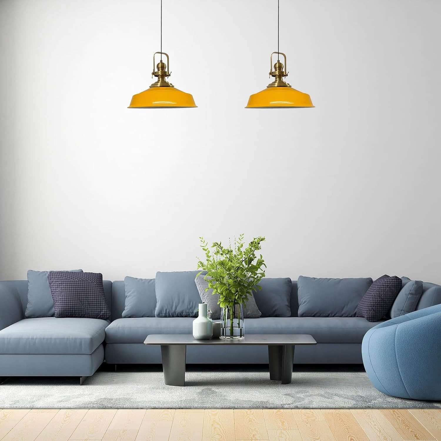 Bamyum Bamyum Asletl Vintage Pendelleuchte – 2-flammige Metall-Hängelampe E27 Ø41cm | Industrielles Design für Küche & Wohnzimmer | Dimmbar mit 120cm Kabel Gelb Lampen