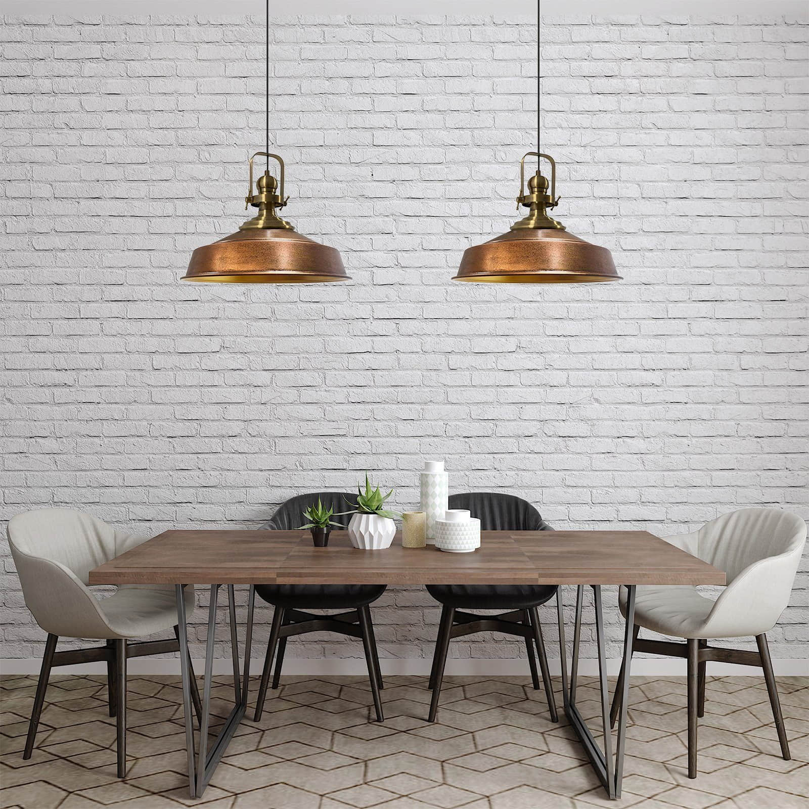 Bamyum Asletl Vintage Pendelleuchte – 2-flammige Metall-Hängelampe E27 Ø41cm | Industrielles Design für Küche & Wohnzimmer | Dimmbar mit 120cm Kabel Kupfer Bamyum Lampen