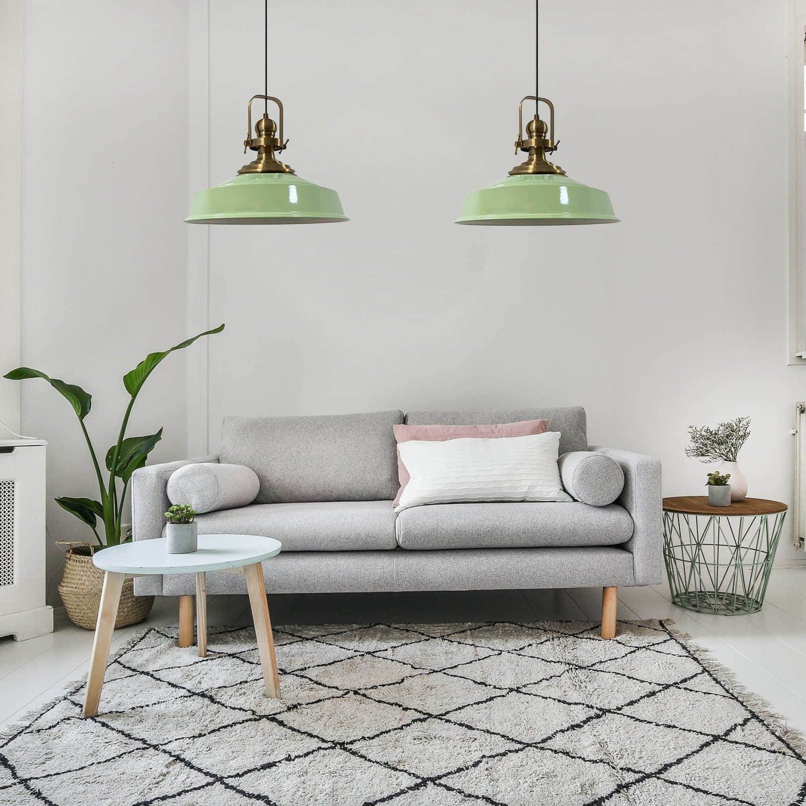 Bamyum Bamyum Asletl Vintage Pendelleuchte – 2-flammige Metall-Hängelampe E27 Ø41cm | Industrielles Design für Küche & Wohnzimmer | Dimmbar mit 120cm Kabel Minzgrün Lampen