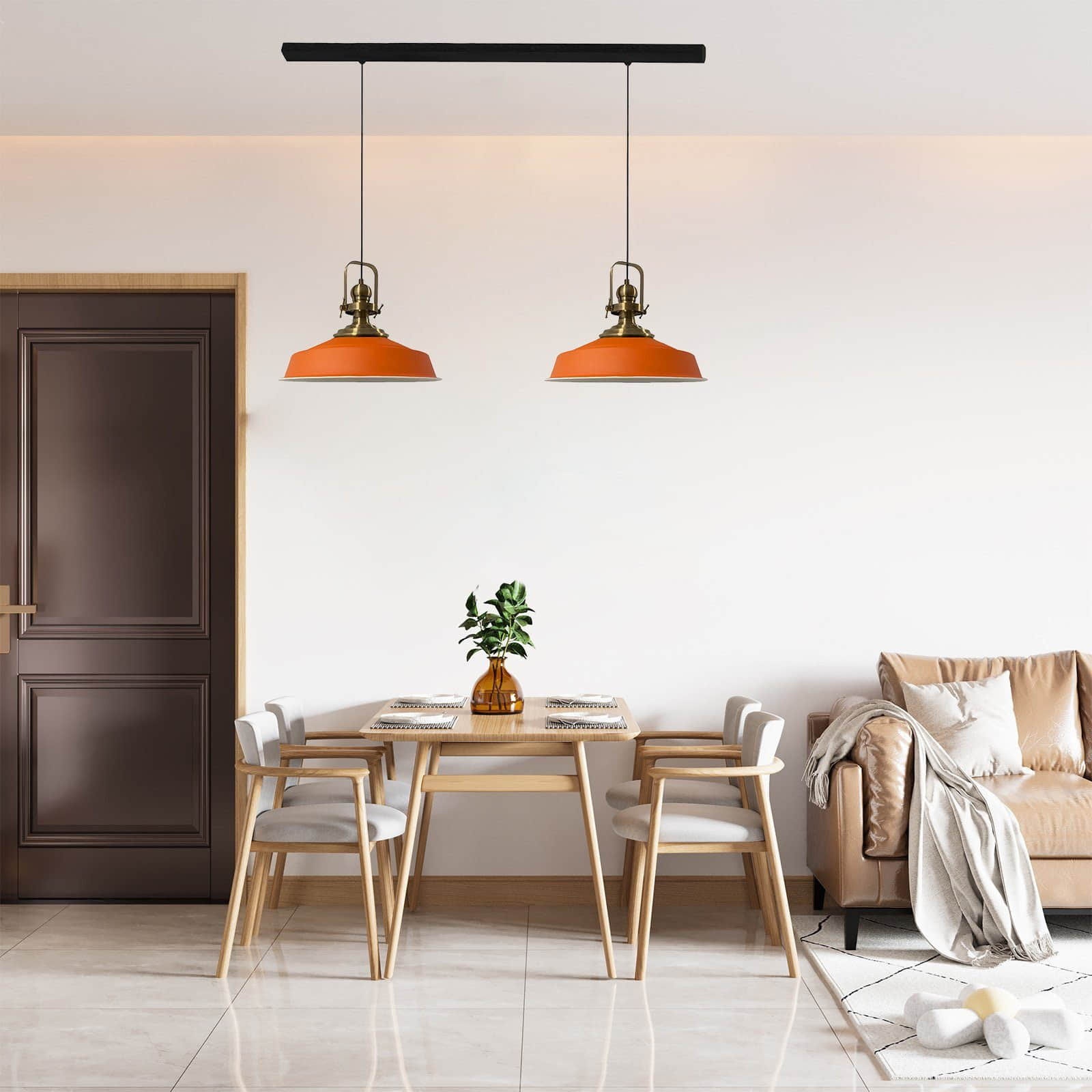 Bamyum Bamyum Asletl Vintage Pendelleuchte – 2-flammige Metall-Hängelampe E27 Ø41cm | Industrielles Design für Küche & Wohnzimmer | Dimmbar mit 120cm Kabel Orange Lampen