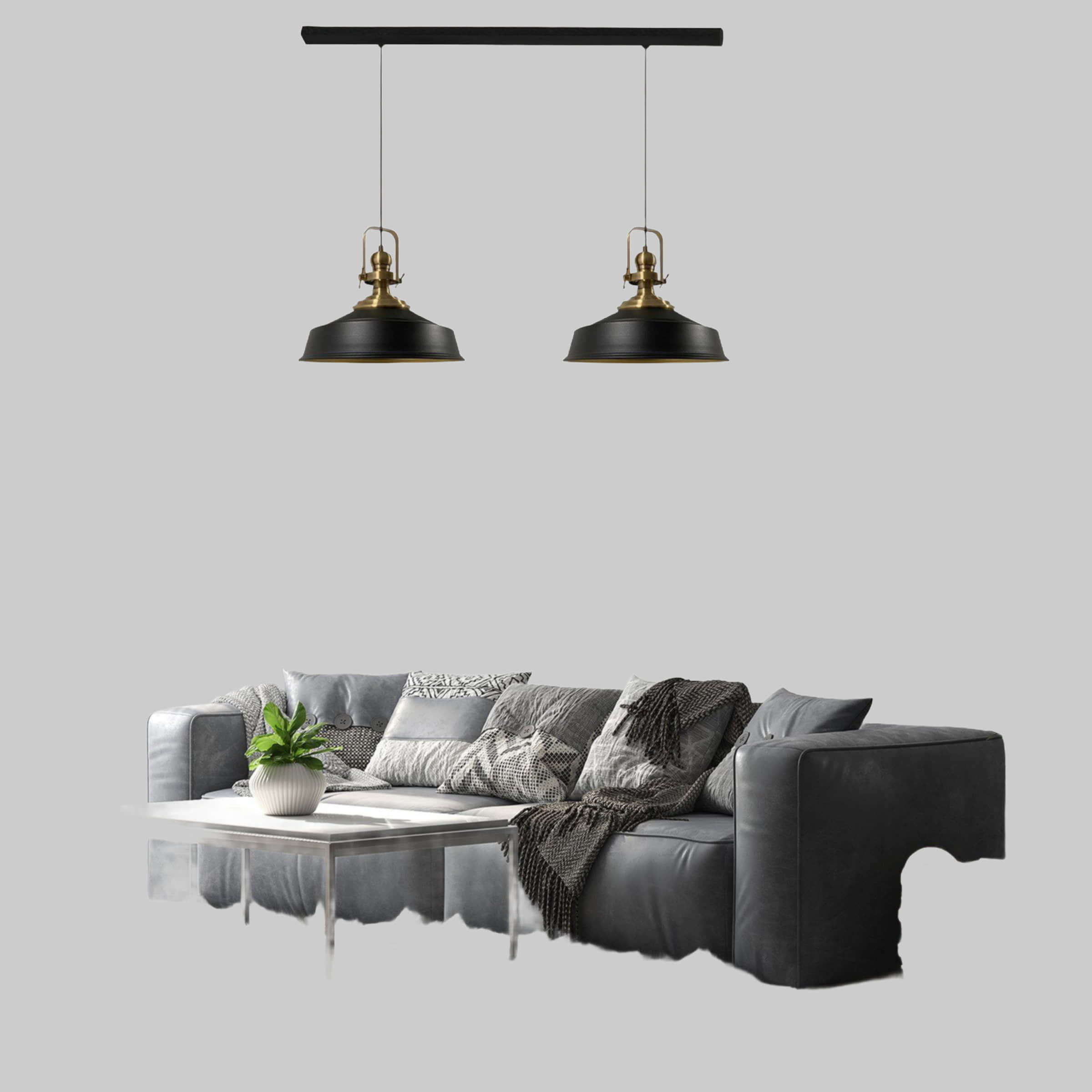 Bamyum Asletl Vintage Pendelleuchte – 2-flammige Metall-Hängelampe E27 Ø41cm | Industrielles Design für Küche & Wohnzimmer | Dimmbar mit 120cm Kabel Schwarz Bamyum Lampen