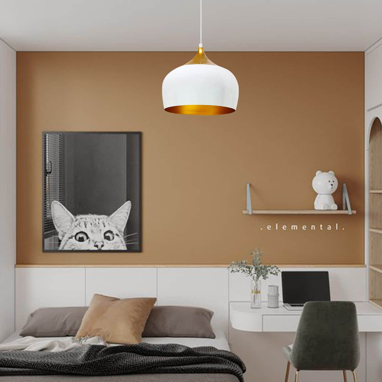 Bamyum Bamyum Orema Industrial Vintage Metall Hängelampe – Pendelleuchte Ø30 cm, E27, dimmbar | Wohnzimmer, Küche, Büro Weiß Lampen