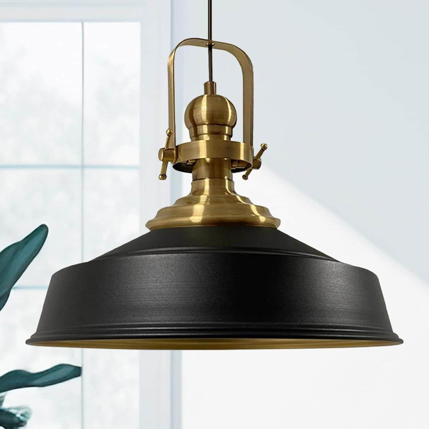 Bamyum Lampen Bamyum Vintage Metal Pendant Light - 41cm E27 Hanging Lamp with Adjustable Cable, Dimmable (Bulb Not Included) - Copper/Gold Finish Schwarz