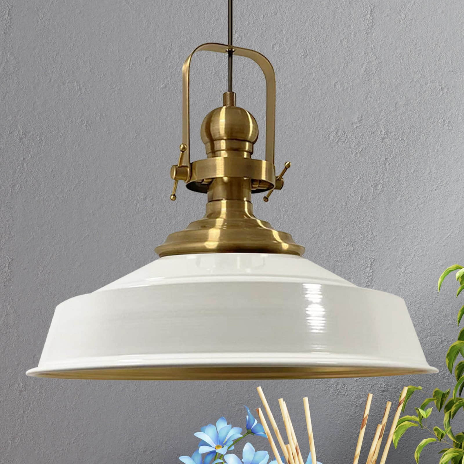 Bamyum Lampen Bamyum Vintage Metal Pendant Light - 41cm E27 Hanging Lamp with Adjustable Cable, Dimmable (Bulb Not Included) - Copper/Gold Finish Weiß