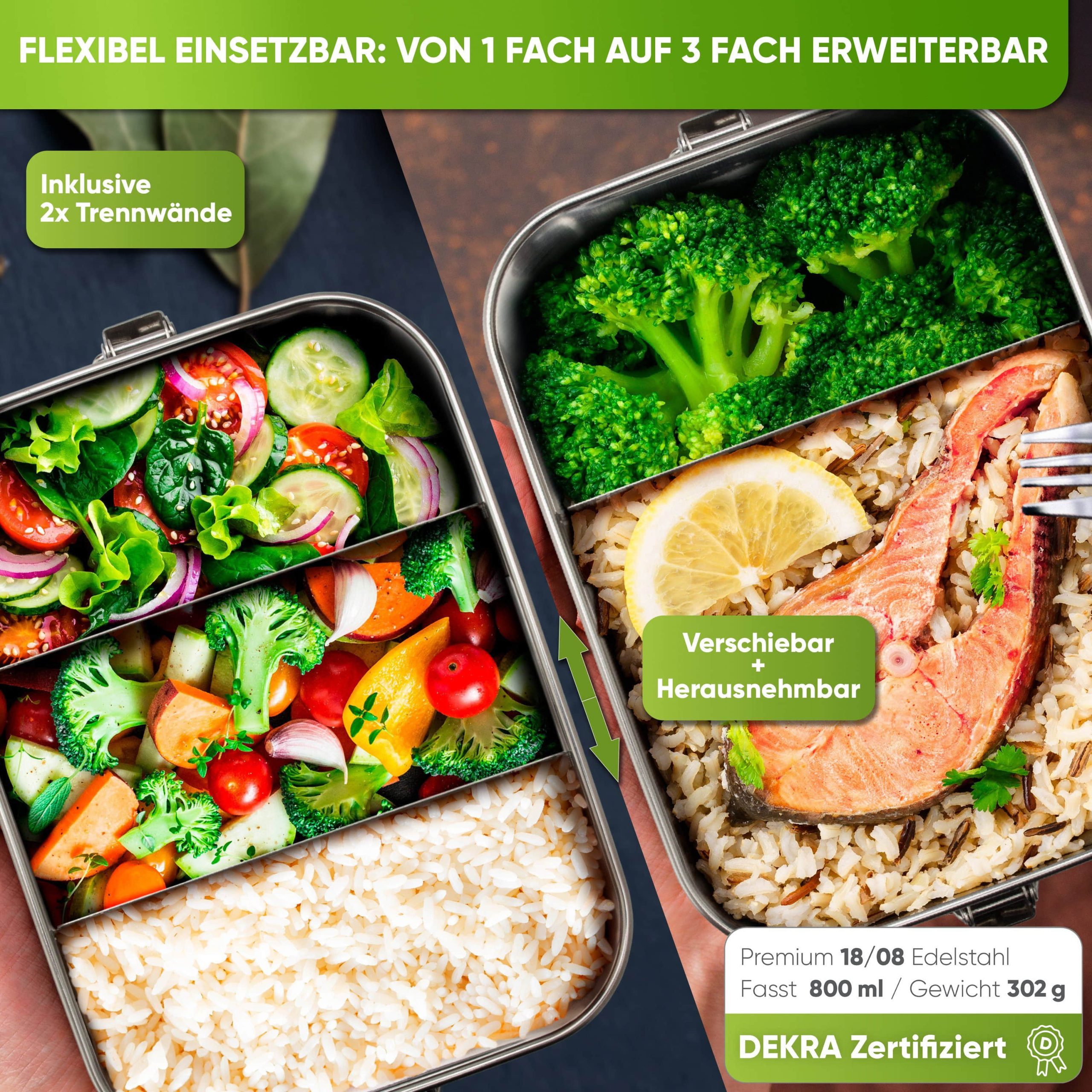 Blockhu00FCtte Koch- & Backzubehör Blockhütte Premium Edelstahl Brotdose 800ml – 3-teilige Lunchbox auslaufsicher, BPA-frei, spülmaschinenfest & backofenfest | DEKRA-zertifiziert