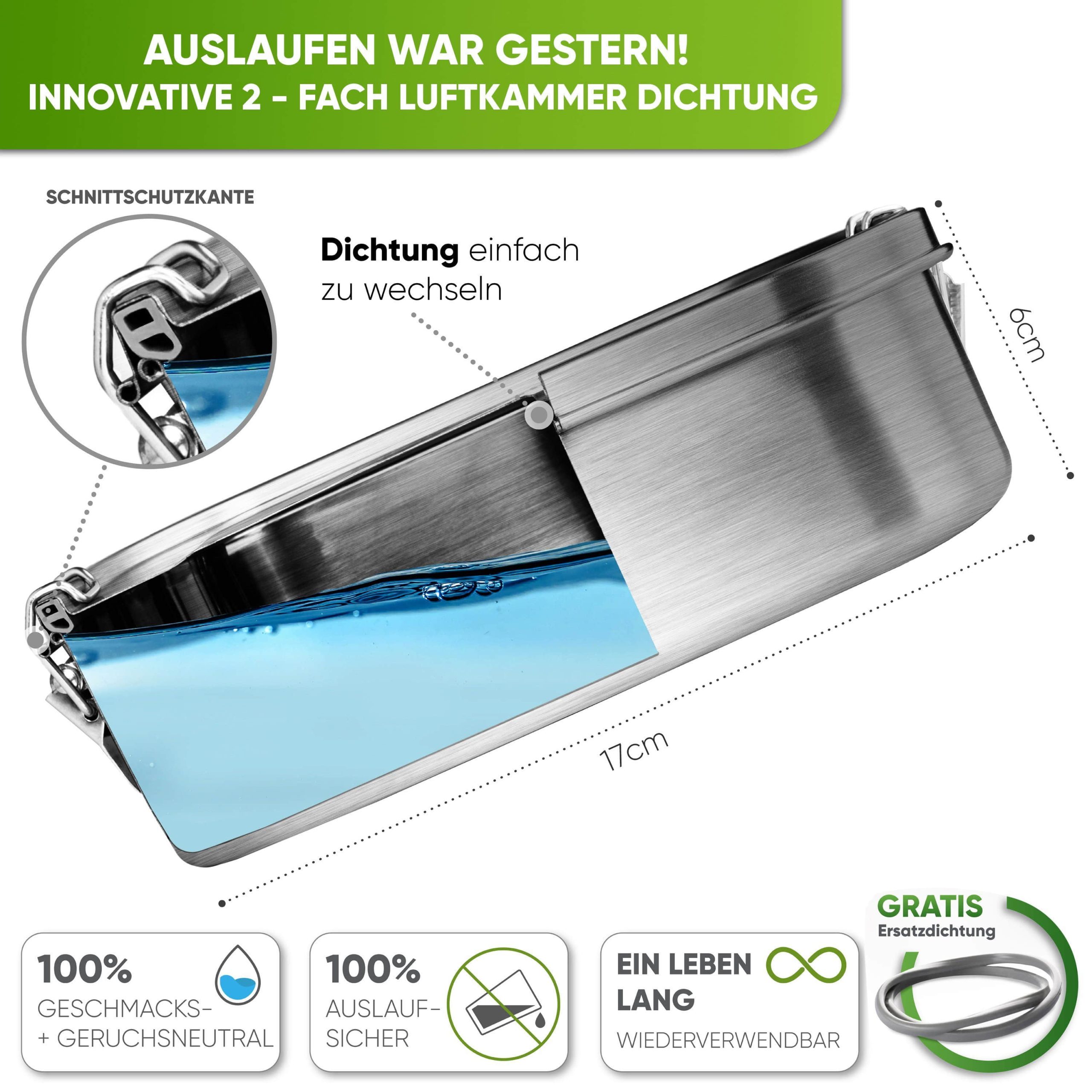 Blockhu00FCtte Koch- & Backzubehör Blockhütte Premium Edelstahl Brotdose 800ml – 3-teilige Lunchbox auslaufsicher, BPA-frei, spülmaschinenfest & backofenfest | DEKRA-zertifiziert