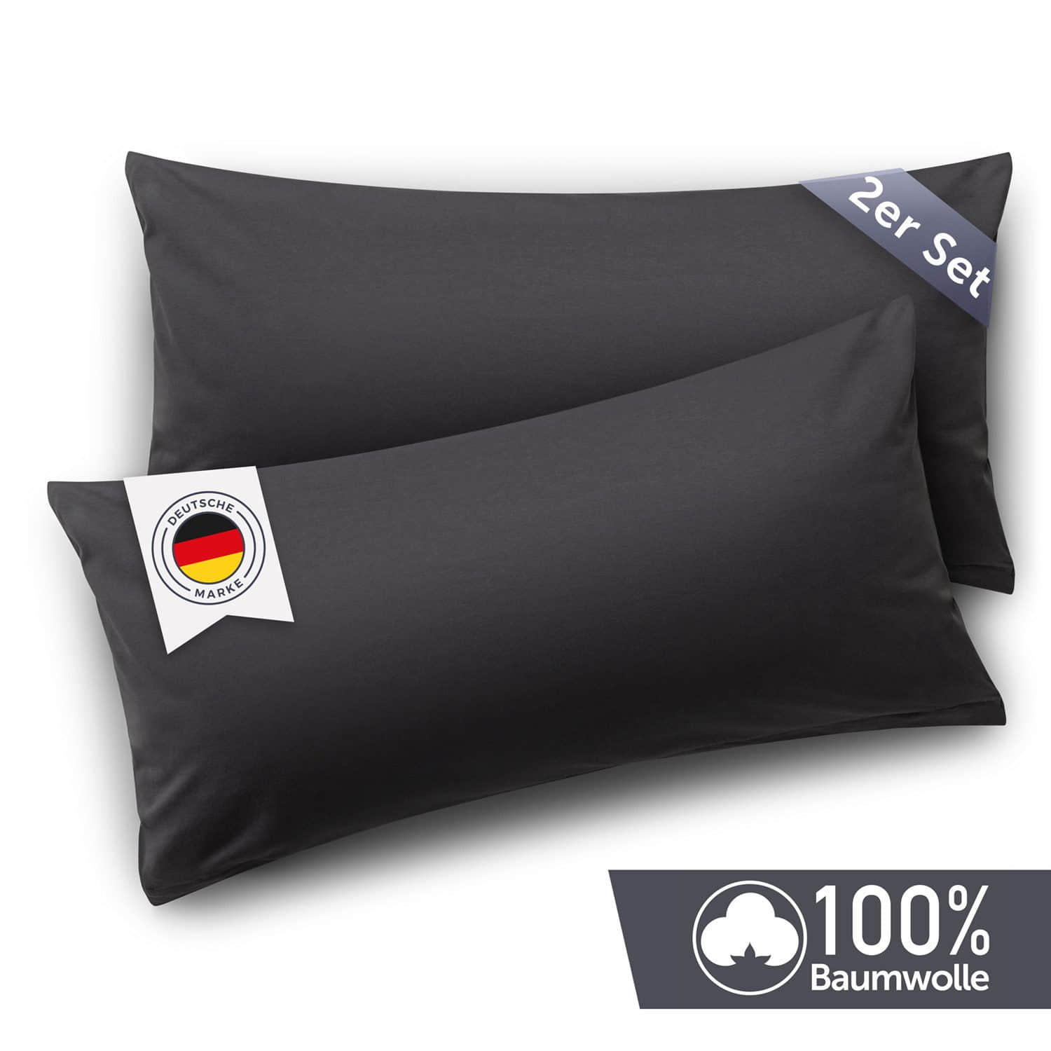 Blumtal Blumtal Premium Jersey-Kissenbezug 2er-Set (40x80 cm) – 100% Baumwolle, OEKO-TEX® zertifiziert, 12 Farben, superweich & atmungsaktiv Anthrazit Kissen