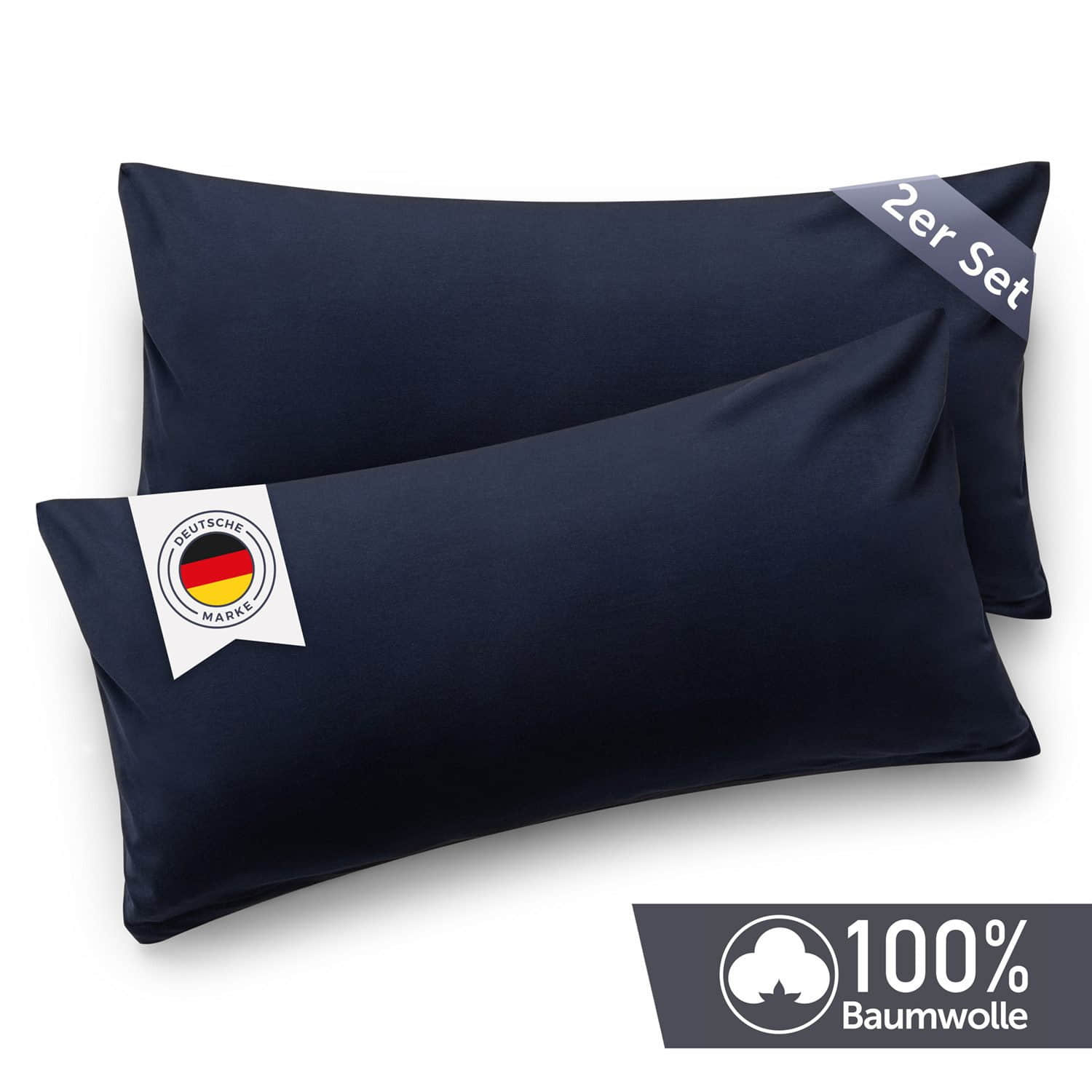 Blumtal Blumtal Premium Jersey-Kissenbezug 2er-Set (40x80 cm) – 100% Baumwolle, OEKO-TEX® zertifiziert, 12 Farben, superweich & atmungsaktiv Tiefseeblau Kissen