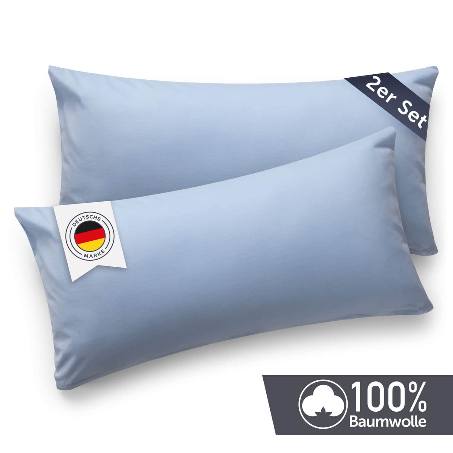 Blumtal Premium Jersey-Kissenbezug 2er-Set (40x80 cm) – 100% Baumwolle, OEKO-TEX® zertifiziert, 12 Farben, superweich & atmungsaktiv Hellblau Blumtal Kissen