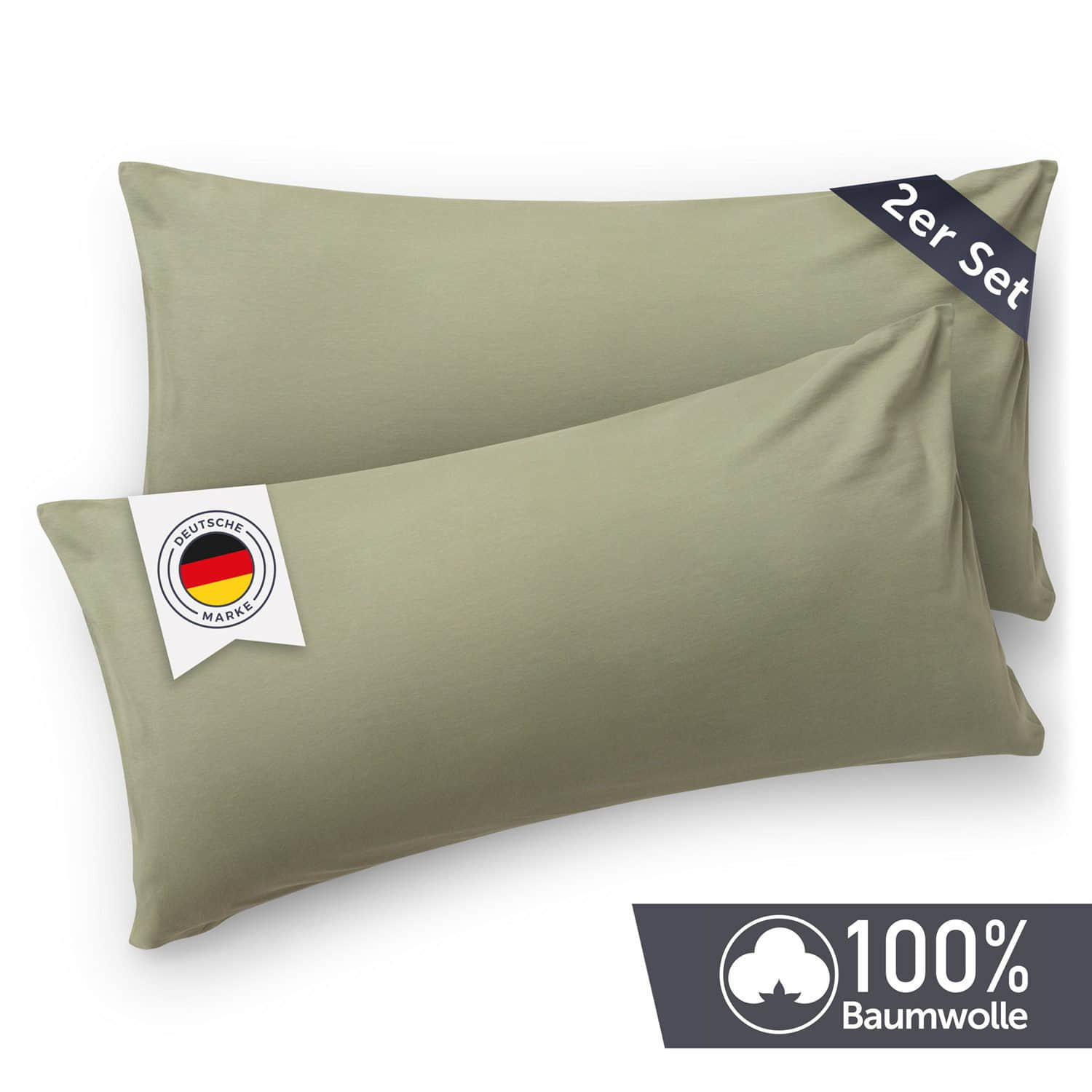 Blumtal Blumtal Premium Jersey-Kissenbezug 2er-Set (40x80 cm) – 100% Baumwolle, OEKO-TEX® zertifiziert, 12 Farben, superweich & atmungsaktiv Olivgrün Kissen